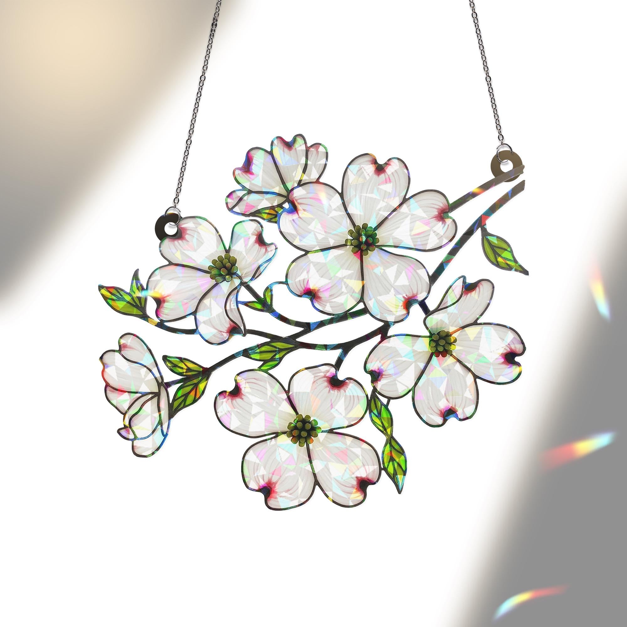Dogwood Cornus Flower Hologram Acrylic Decor, Dogwood Flower Gift, Mother's Day Gift, Gift For Mom, Mama Window Decor, Flower Gift, Elegant