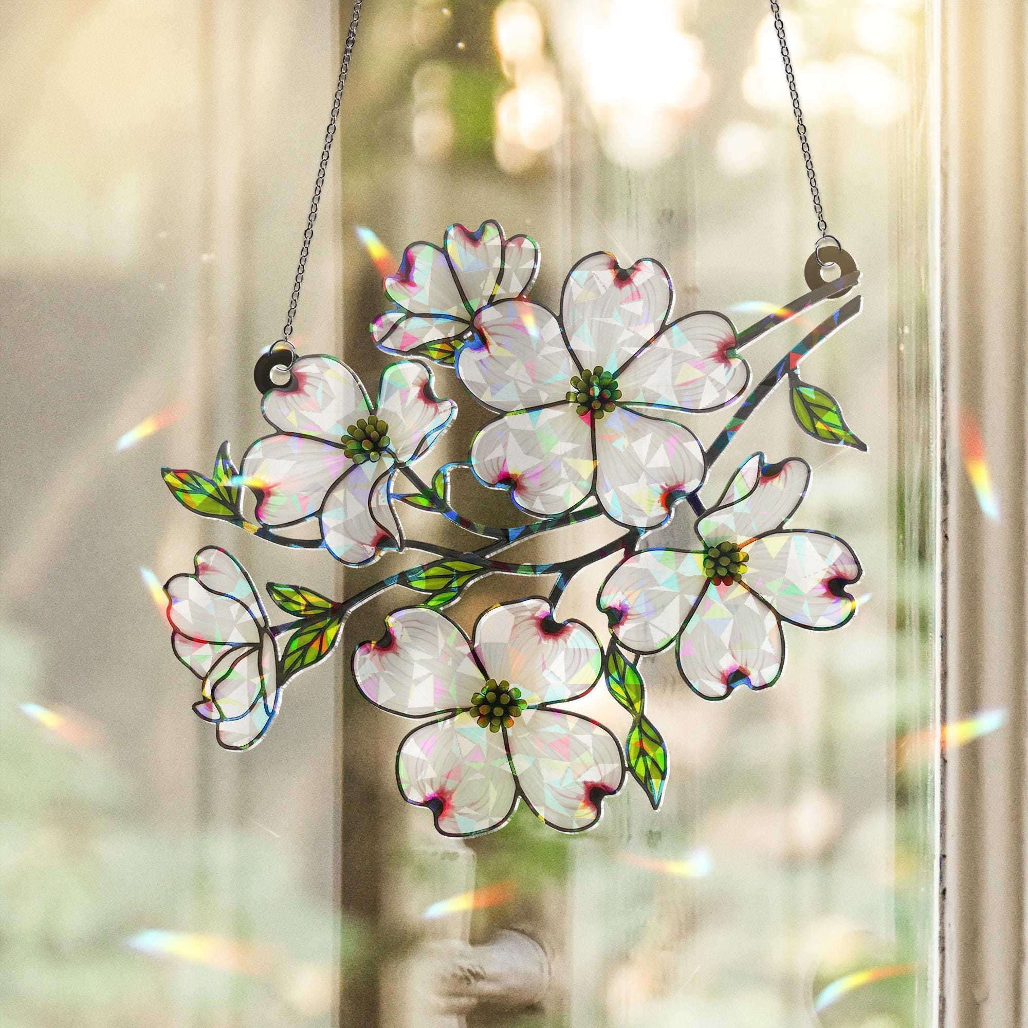 Dogwood Cornus Flower Hologram Acrylic Decor, Dogwood Flower Gift, Mother's Day Gift, Gift For Mom, Mama Window Decor, Flower Gift, Elegant