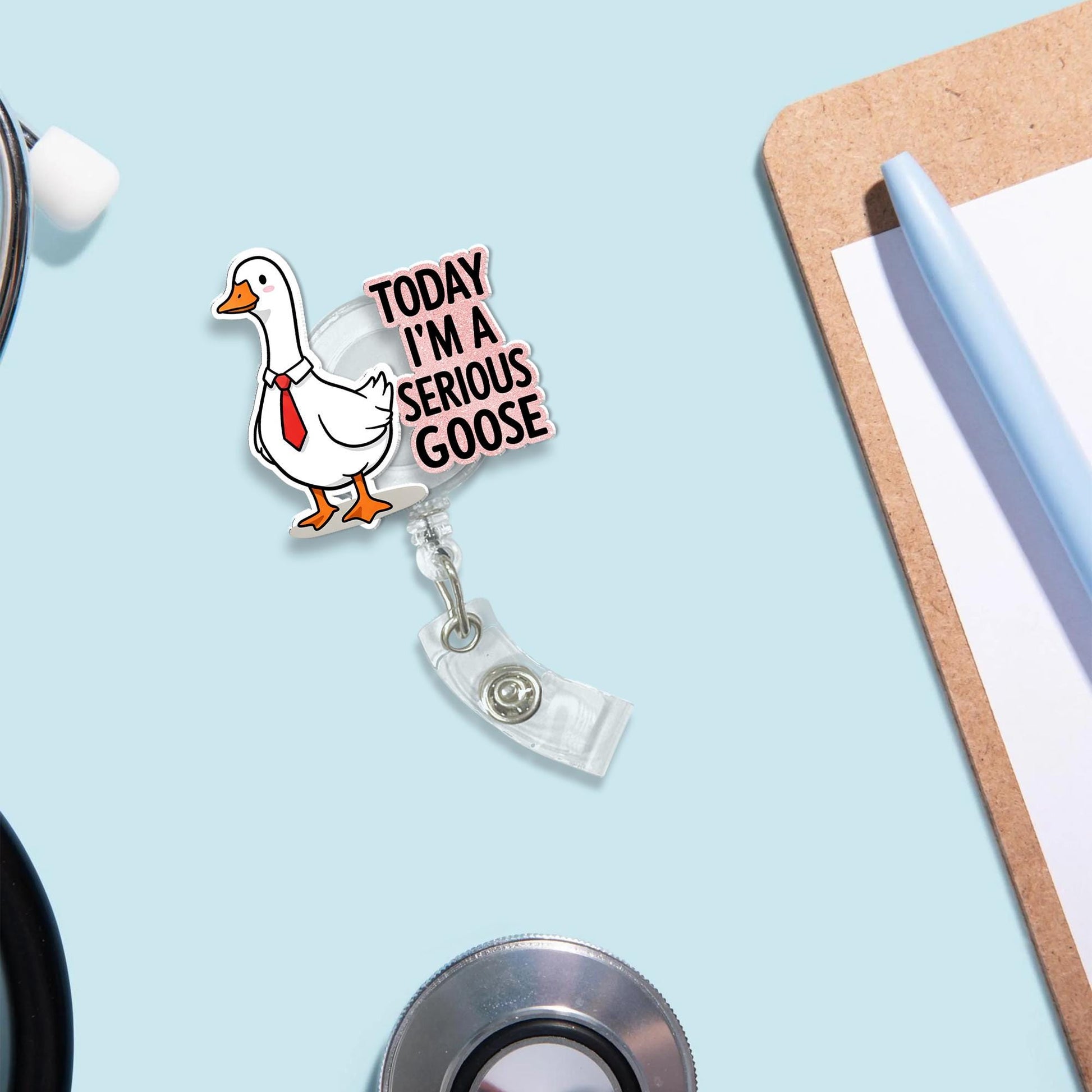 Funny Serious Goose Badge Reel, Silly Goose ID Holder, Funny Nurse Goose, RN Id Holder, Co-worker Gift, Funny Men Id Holder,Stocking Stuffer