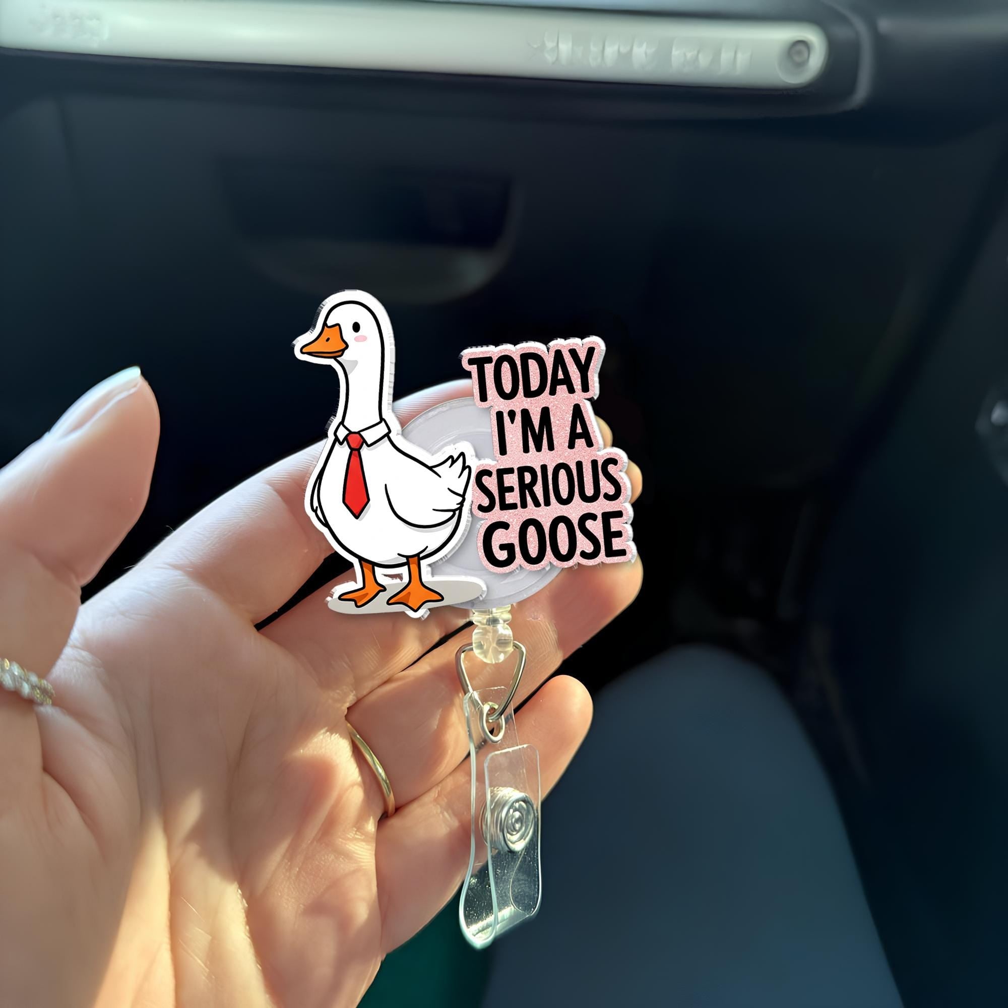 Funny Serious Goose Badge Reel, Silly Goose ID Holder, Funny Nurse Goose, RN Id Holder, Co-worker Gift, Funny Men Id Holder,Stocking Stuffer