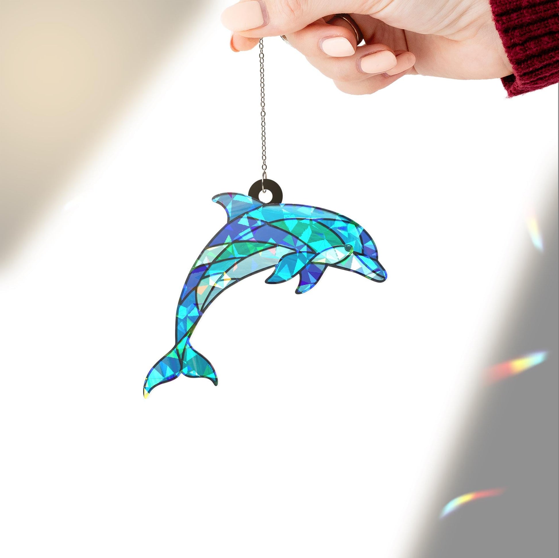Hologram Dolphin suncatcher window hanging, shimmering ocean decor for nature lovers, perfect hanging gift for dolphin lovers gift
