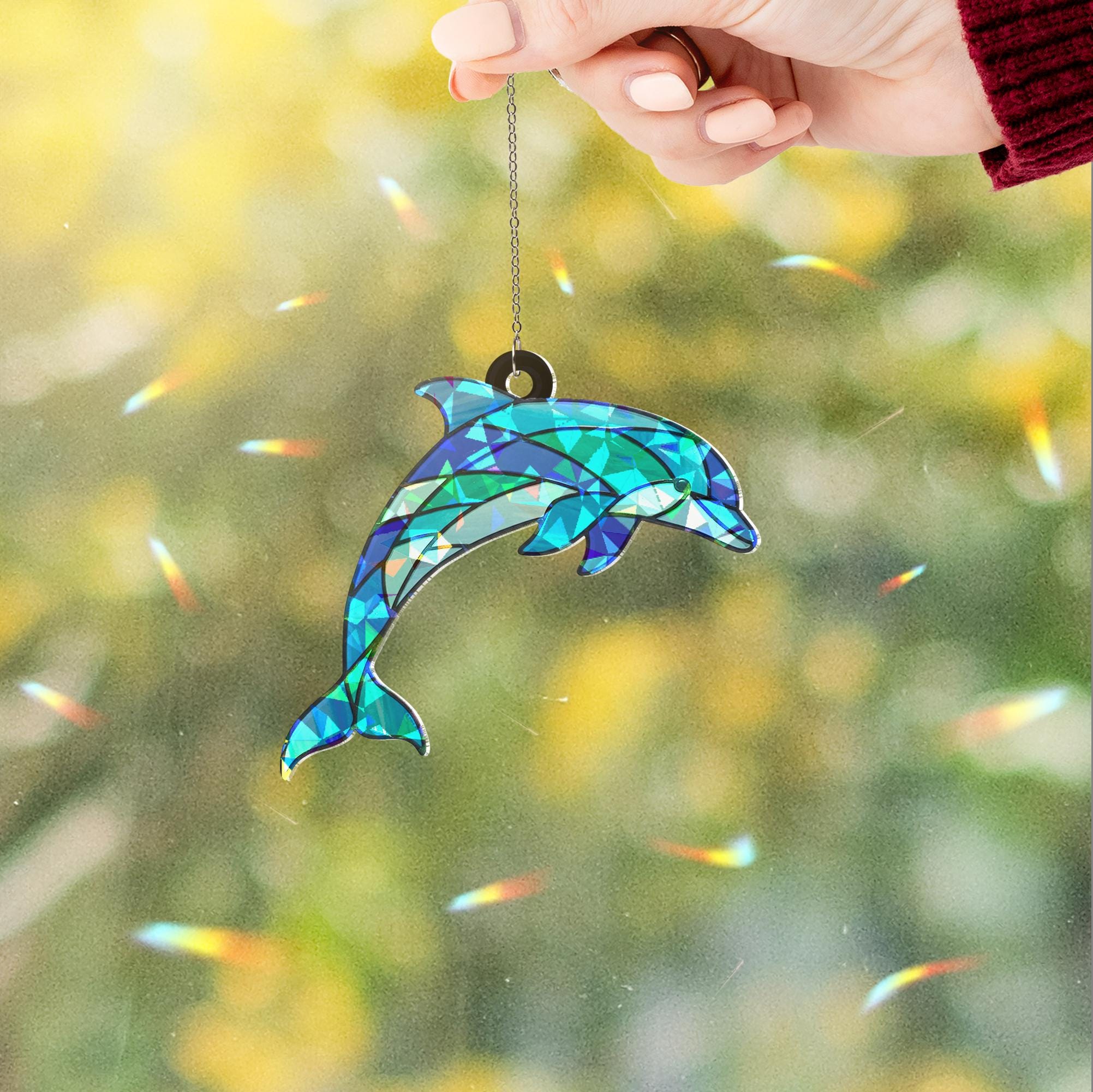 Hologram Dolphin suncatcher window hanging, shimmering ocean decor for nature lovers, perfect hanging gift for dolphin lovers gift