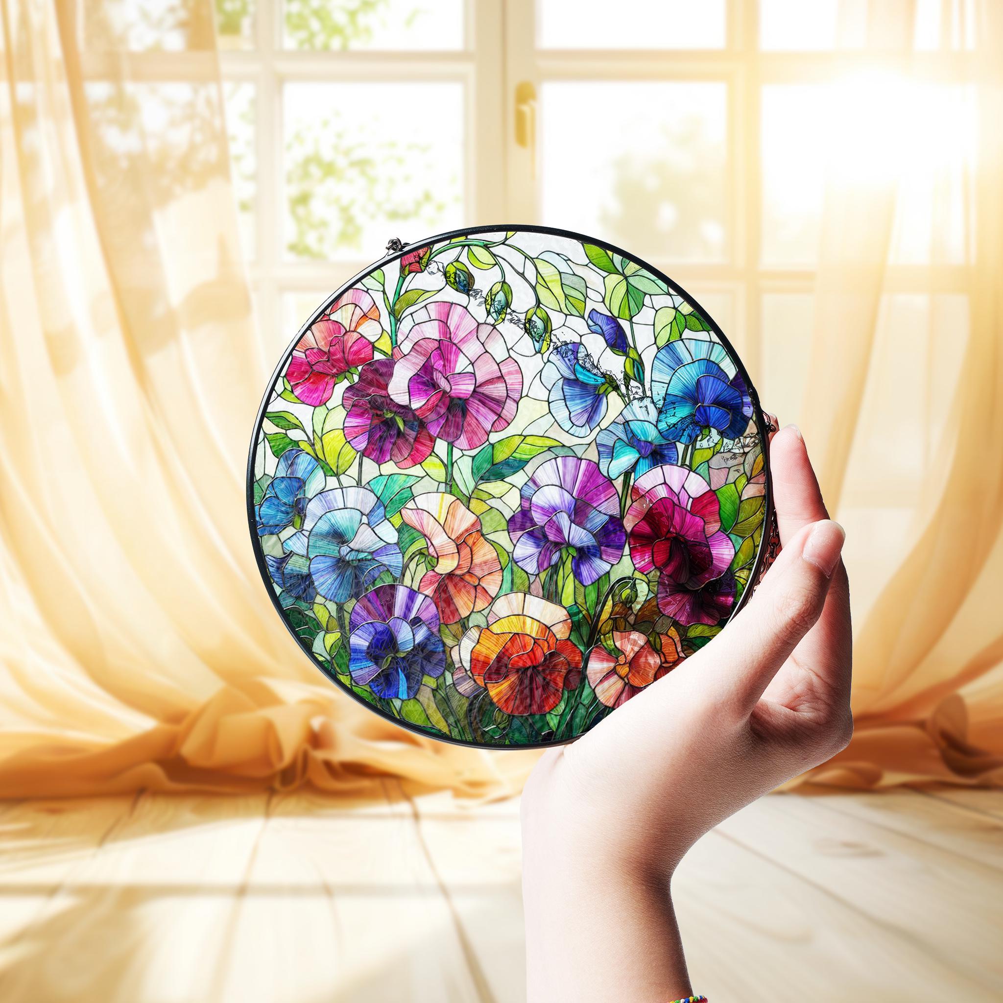 Sweet Pea April Vibrant Birth Month Suncatcher for Mothers Day Birthday Gift for Her Mom Wife Mother Grandmother Floral Glass Window Hanging