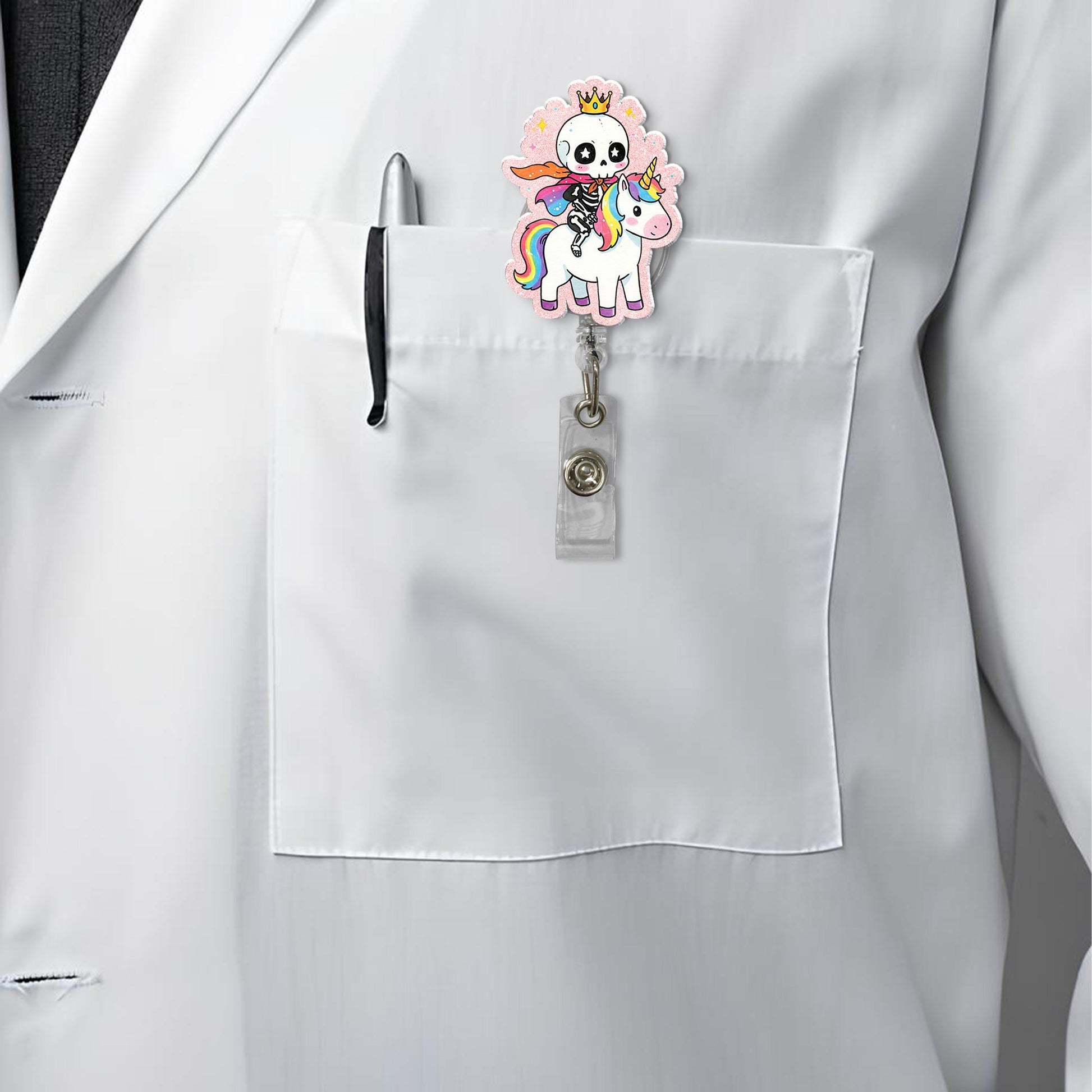 Cute Skeleton Riding Unicorn Badge Reel, Cute Badge, RN Id Holder, Gift For Nurse, Nurse Gift Idea, Funny Gift, Unique Gift, Working Lanyard
