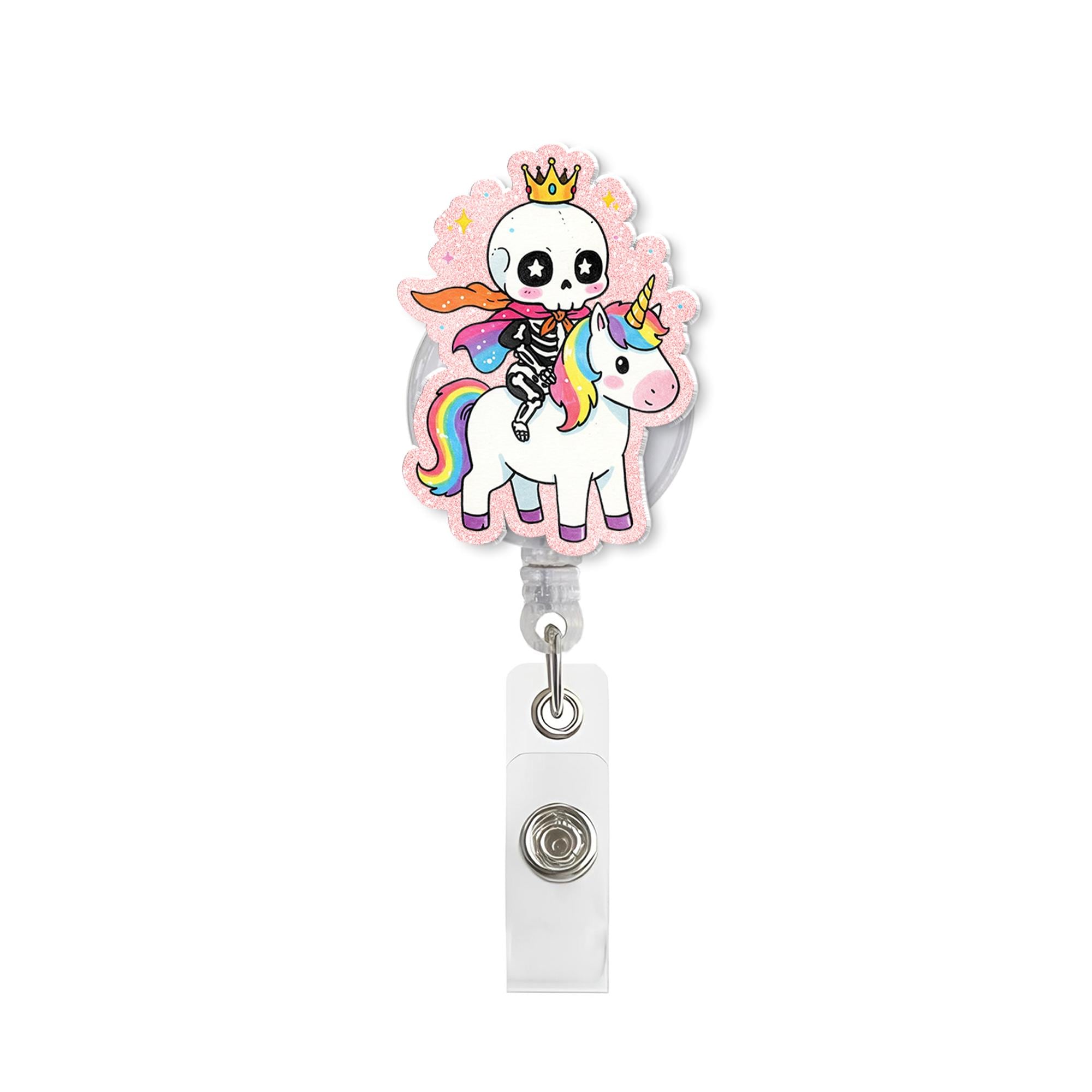 Cute Skeleton Riding Unicorn Badge Reel, Cute Badge, RN Id Holder, Gift For Nurse, Nurse Gift Idea, Funny Gift, Unique Gift, Working Lanyard
