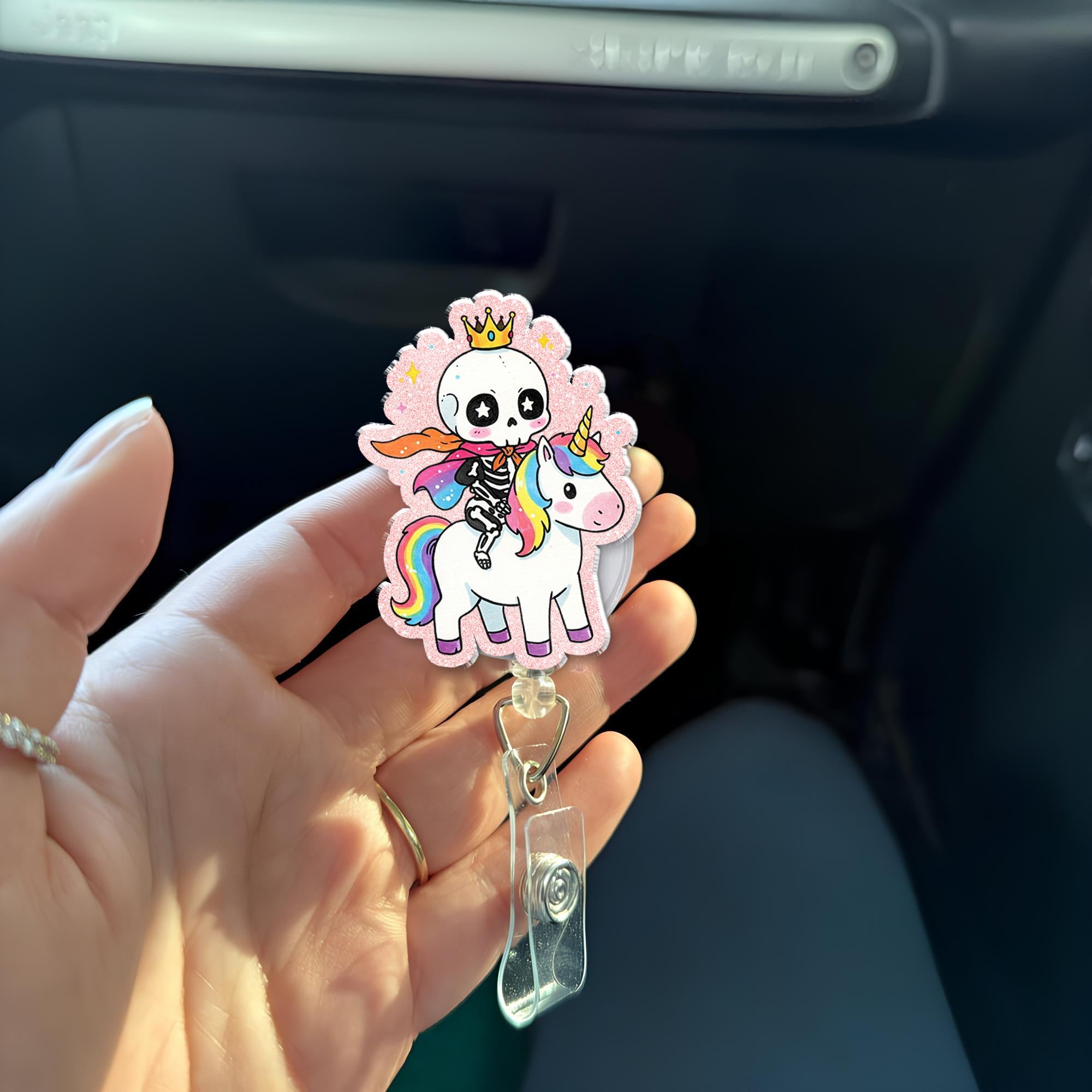 Cute Skeleton Riding Unicorn Badge Reel, Cute Badge, RN Id Holder, Gift For Nurse, Nurse Gift Idea, Funny Gift, Unique Gift, Working Lanyard