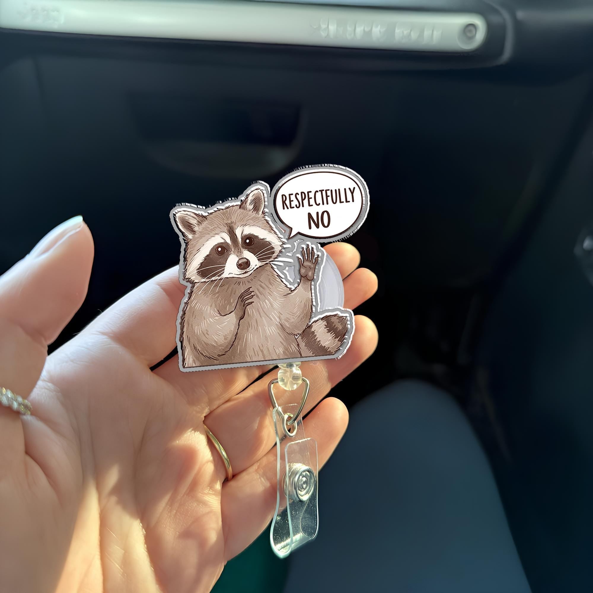 Raccoon Respectfully No Badge Reel, Cute Raccoon ID Holder, RN ID Holder, Work Accessories, Nurses Medical Gift, Teacher Gift, Raccoon Gift