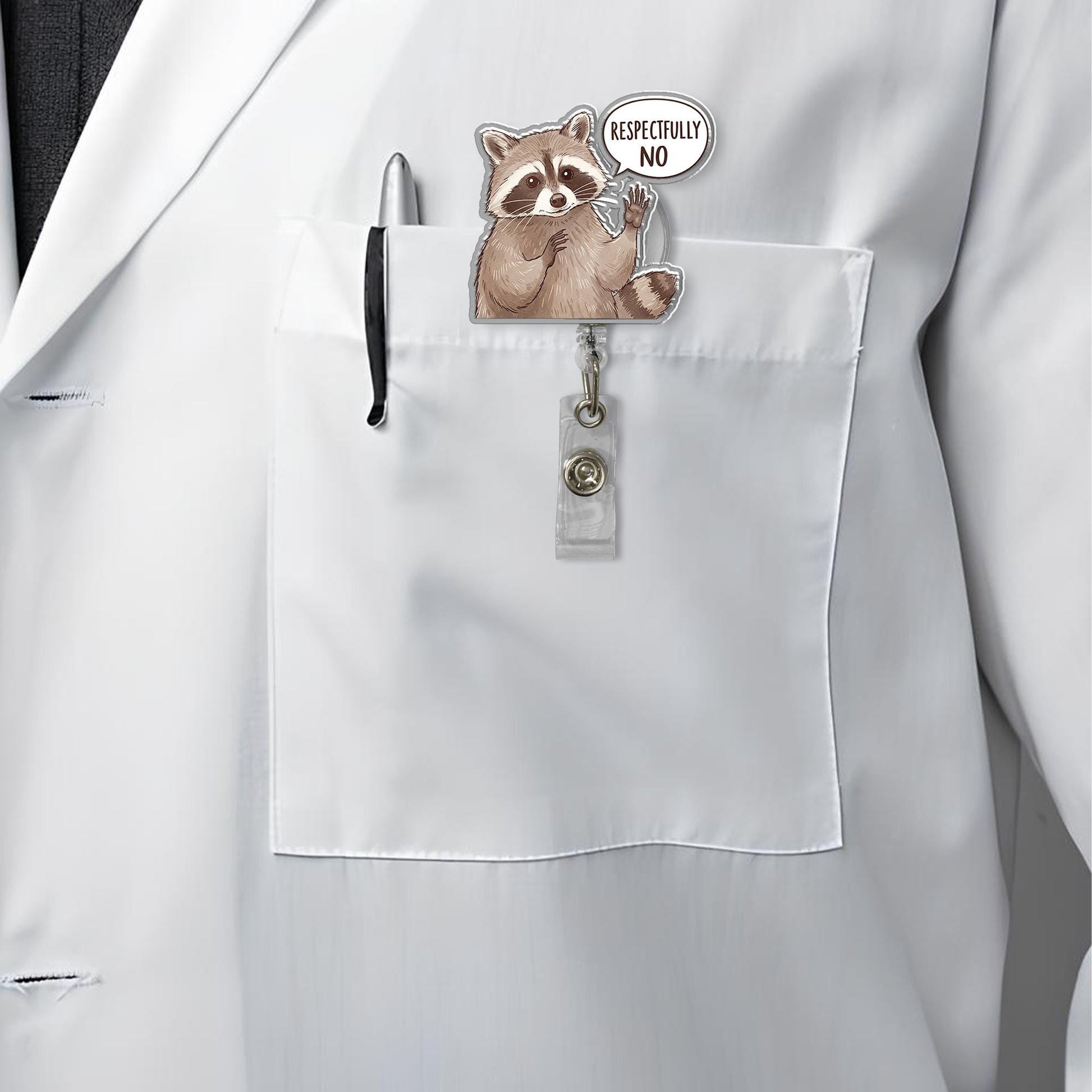 Raccoon Respectfully No Badge Reel, Cute Raccoon ID Holder, RN ID Holder, Work Accessories, Nurses Medical Gift, Teacher Gift, Raccoon Gift