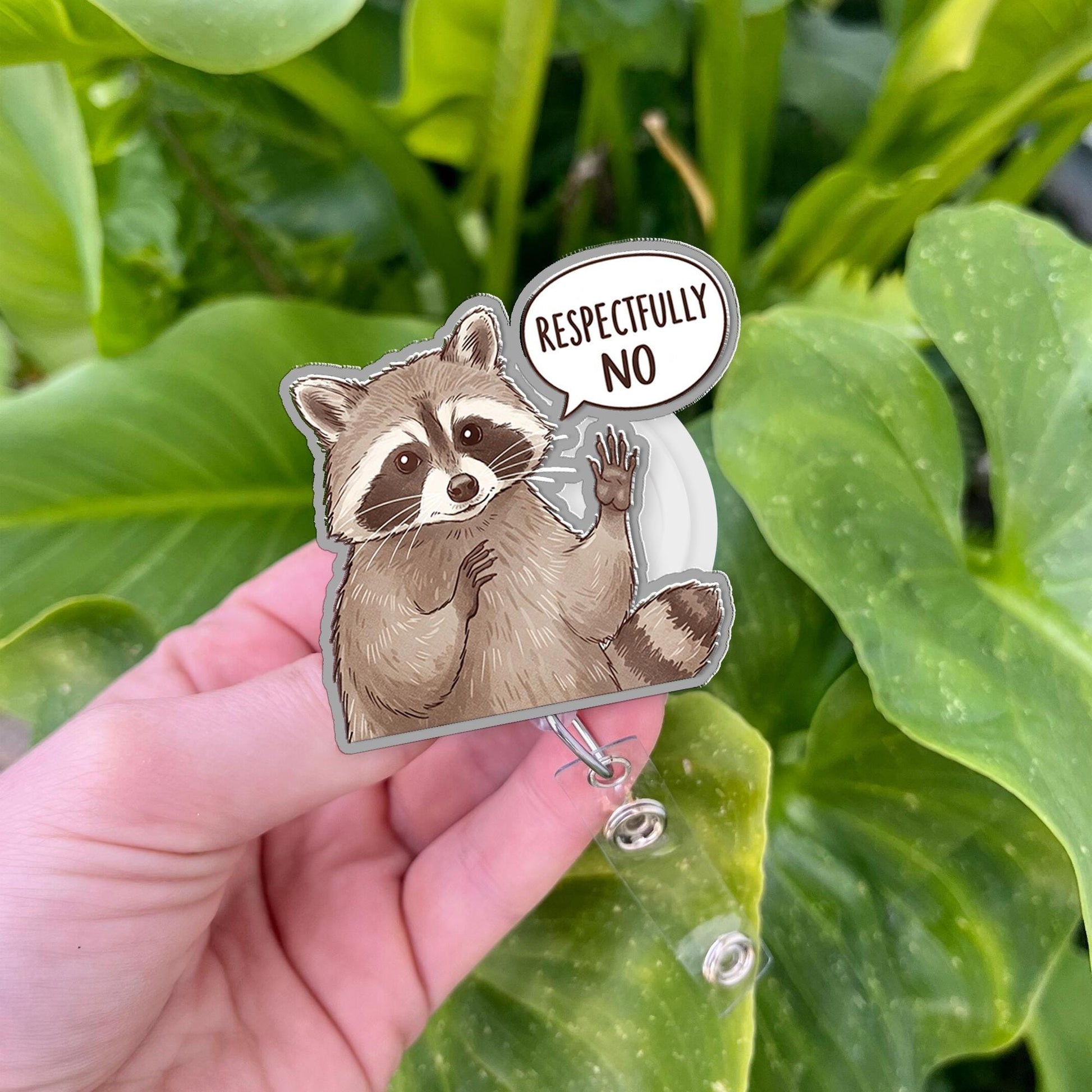 Raccoon Respectfully No Badge Reel, Cute Raccoon ID Holder, RN ID Holder, Work Accessories, Nurses Medical Gift, Teacher Gift, Raccoon Gift
