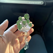 Monstera plant skeleton badge reel, quirky monstera lover id holder, funny nurse accessories gift, coffee lover accessories