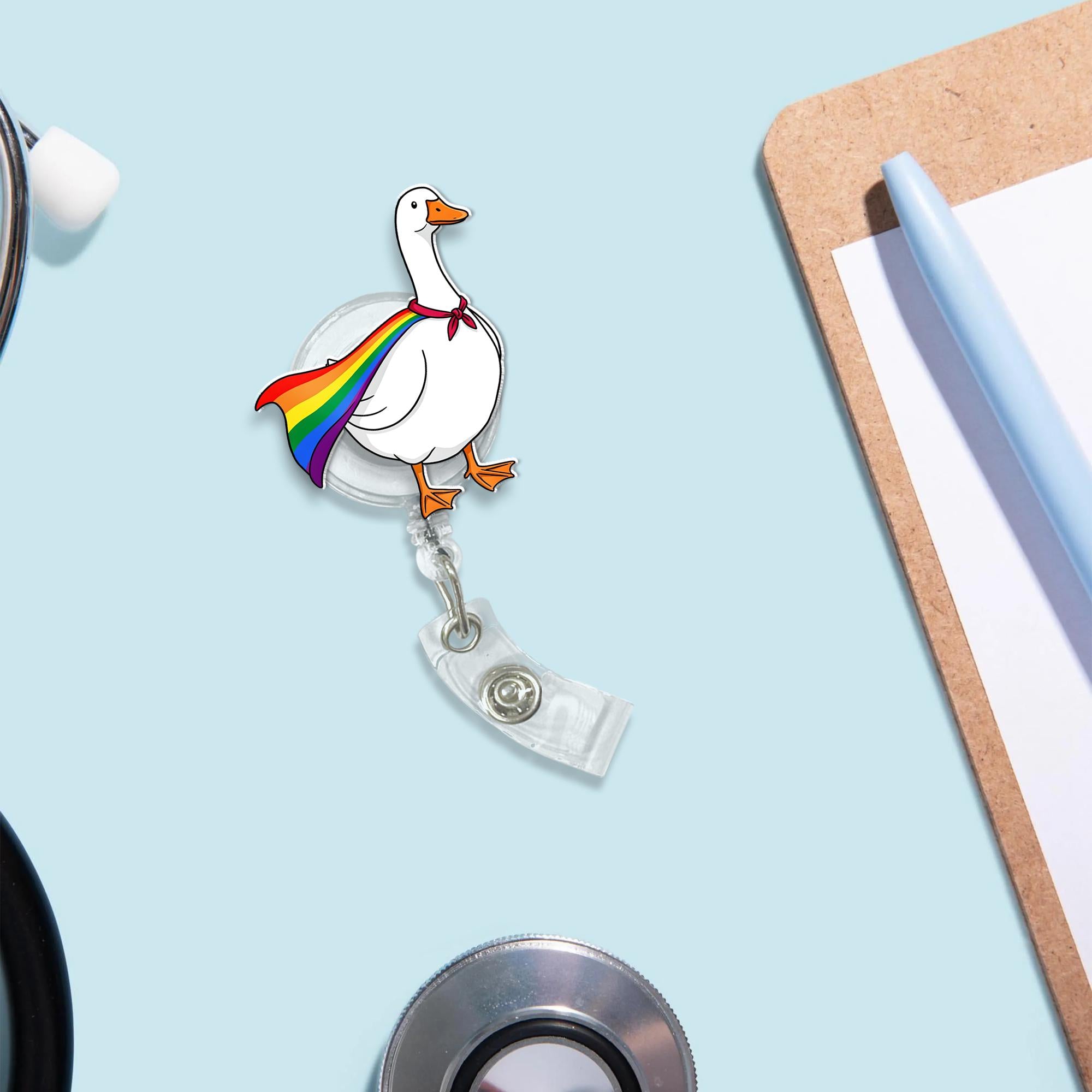Rainbow Goose Badge Reel, Nurse Id Holder Gift, Pride Gift, RN ID holder, Human Rights Gift, Nurse LGBTQ Goose Gift, Goose Badge Reel