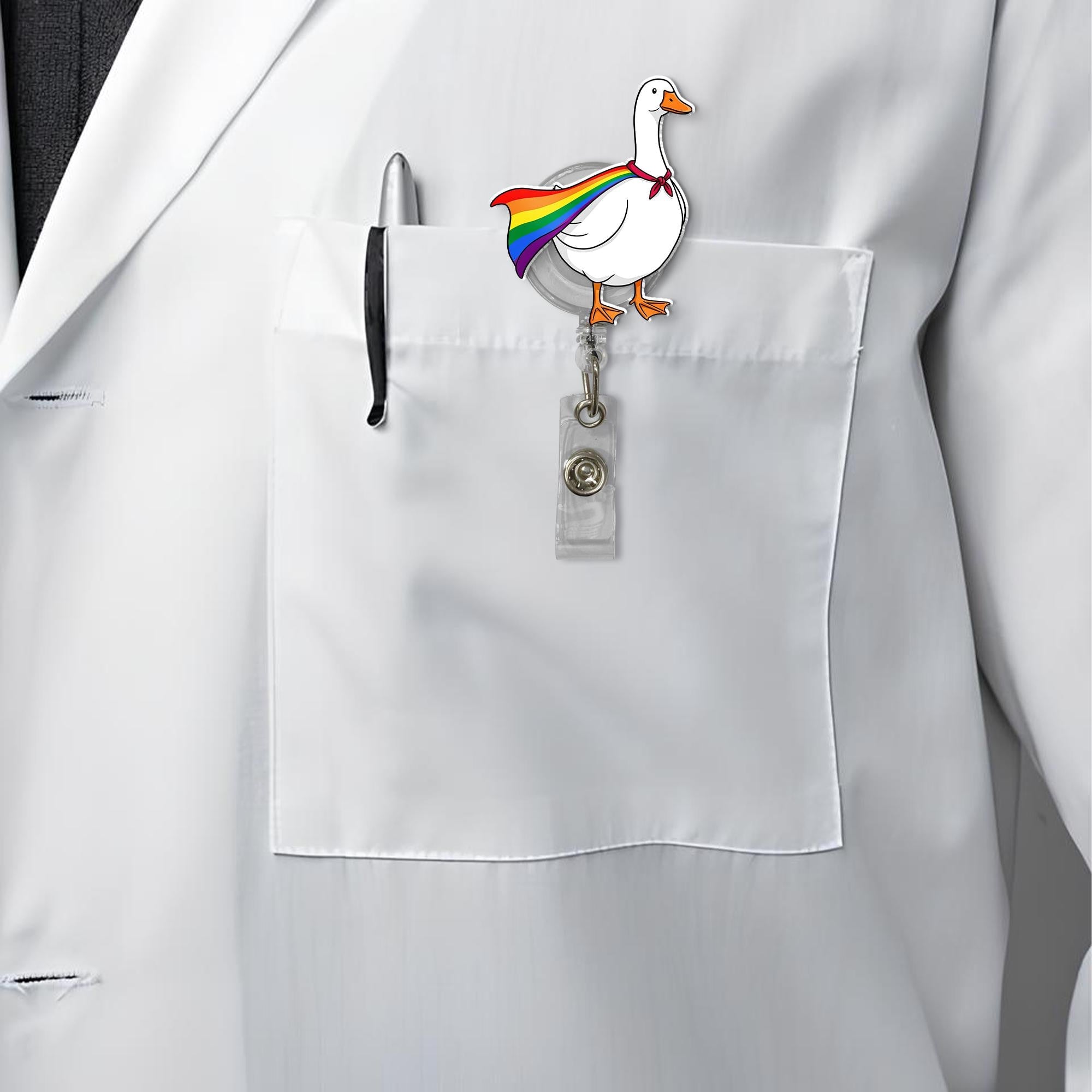 Rainbow Goose Badge Reel, Nurse Id Holder Gift, Pride Gift, RN ID holder, Human Rights Gift, Nurse LGBTQ Goose Gift, Goose Badge Reel