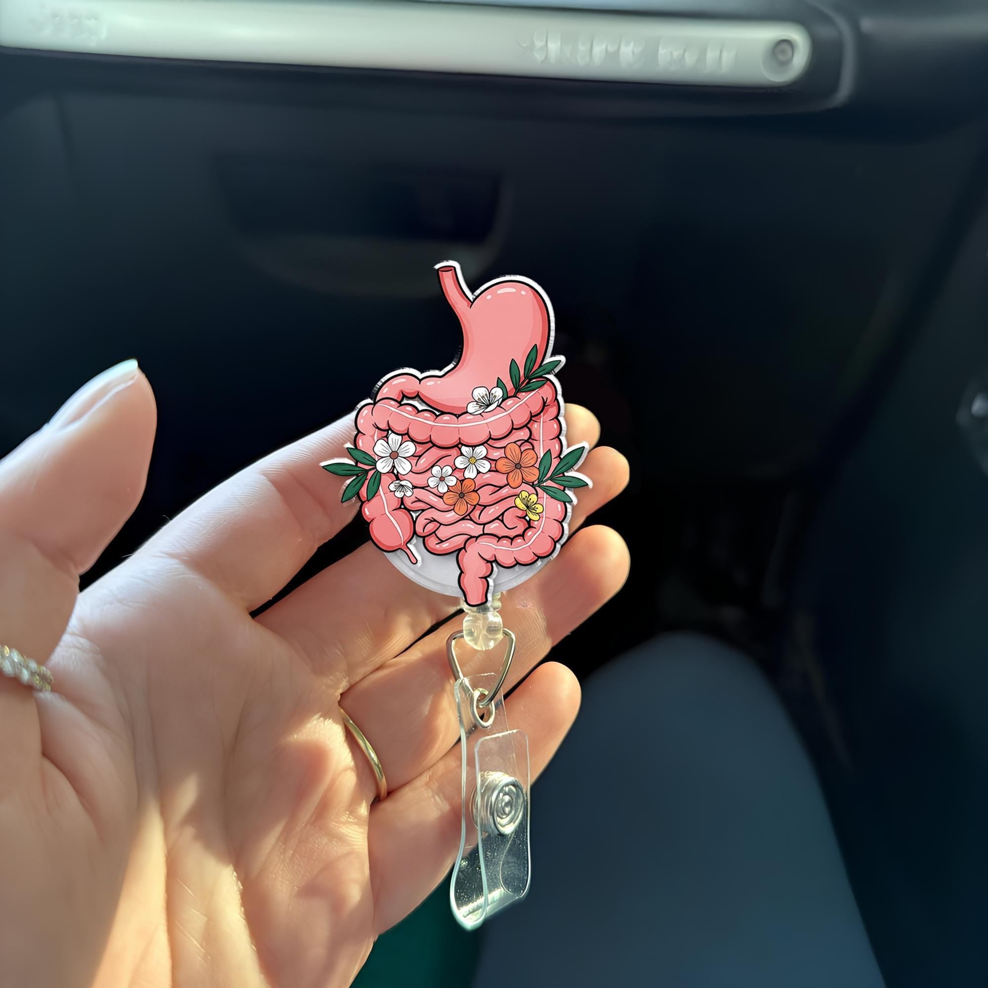 GI Tract Stomach Badge Reel, Nurse Id Holder Gift, Nurse Gift, Gastroenterologist ID holder, Healthcare Gift, Nurse Gift, Flowers Badge Reel