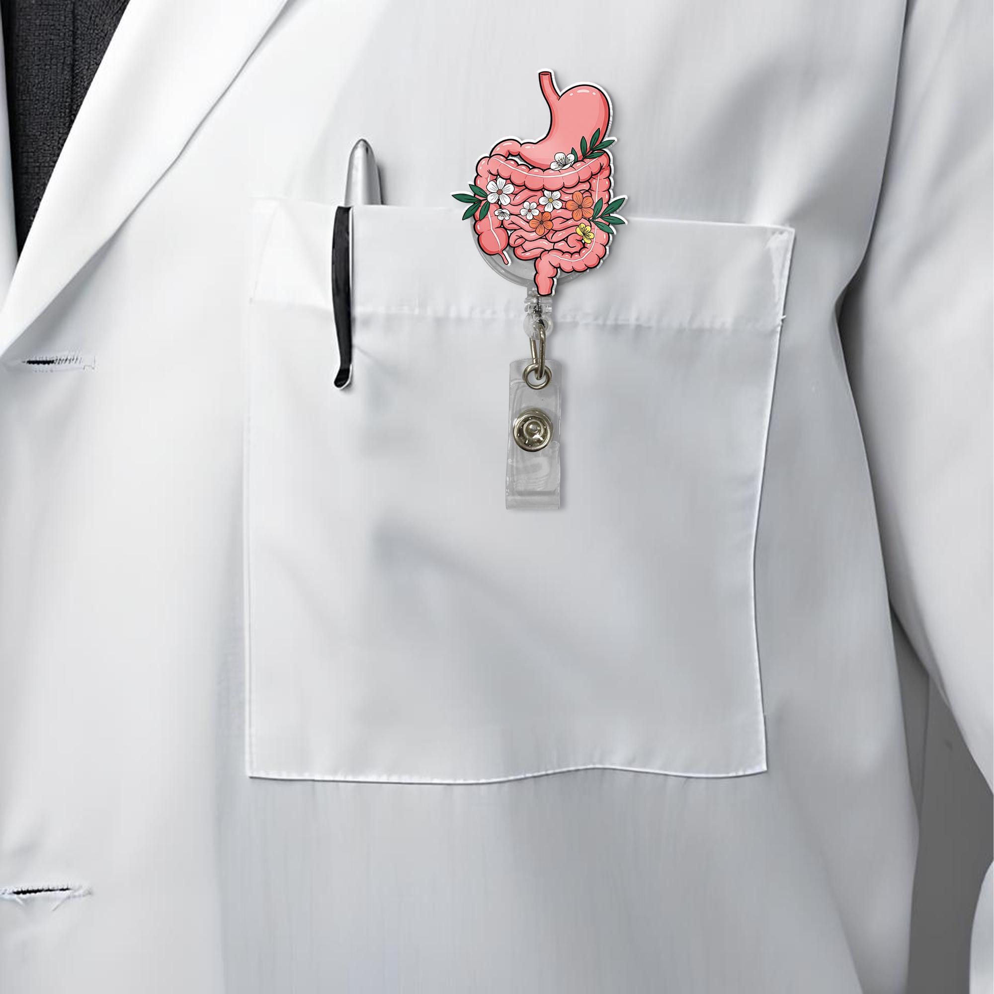 GI Tract Stomach Badge Reel, Nurse Id Holder Gift, Nurse Gift, Gastroenterologist ID holder, Healthcare Gift, Nurse Gift, Flowers Badge Reel