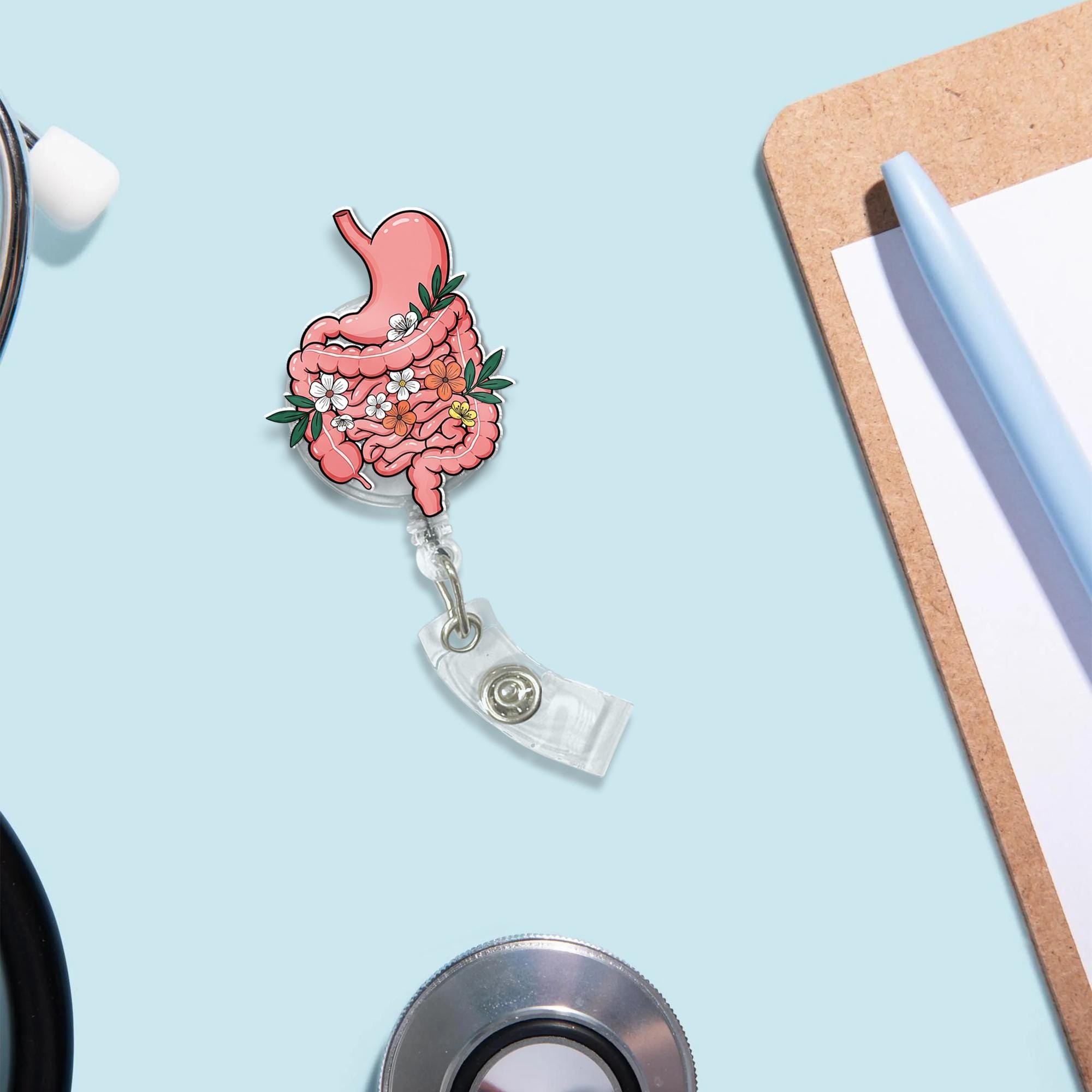 GI Tract Stomach Badge Reel, Nurse Id Holder Gift, Nurse Gift, Gastroenterologist ID holder, Healthcare Gift, Nurse Gift, Flowers Badge Reel