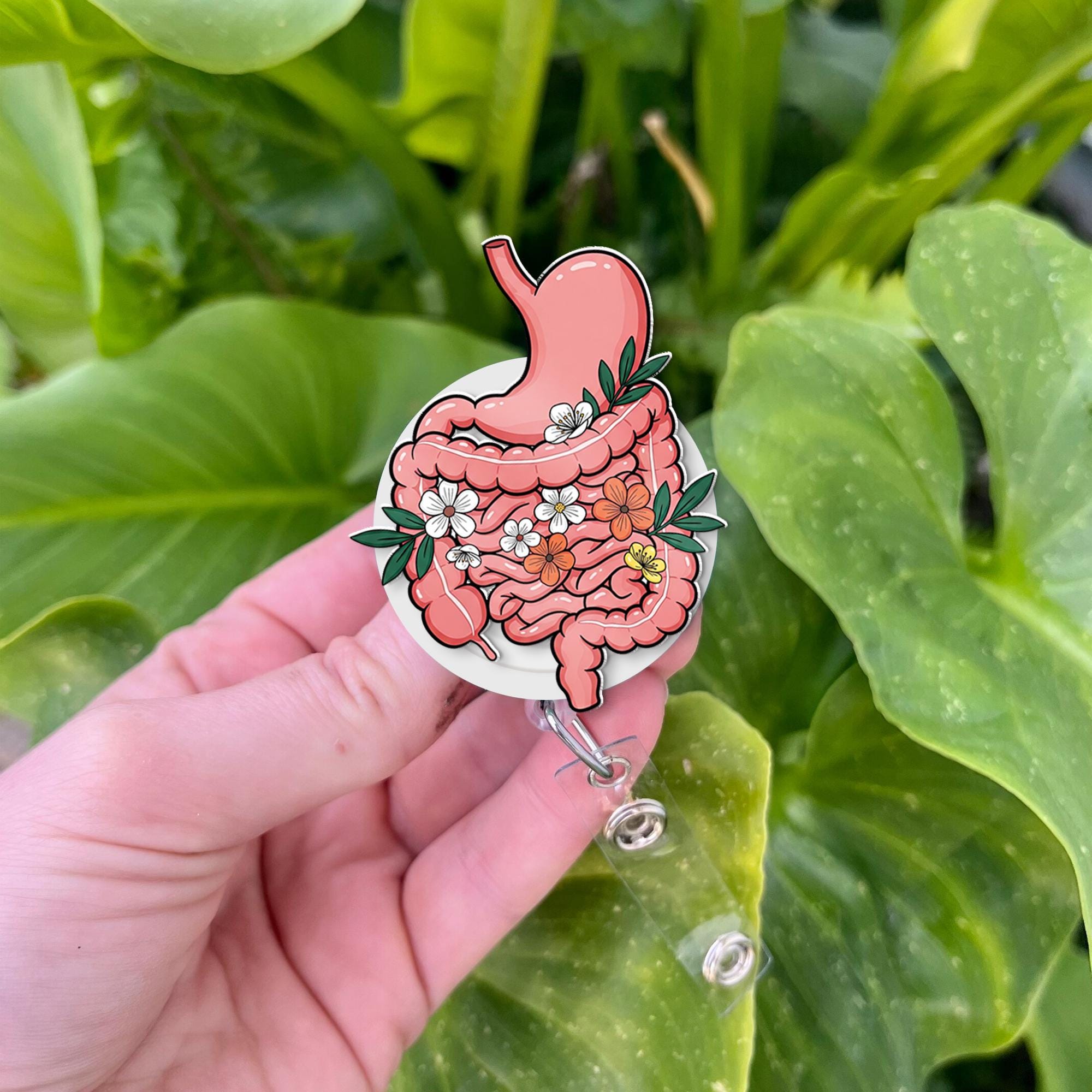 GI Tract Stomach Badge Reel, Nurse Id Holder Gift, Nurse Gift, Gastroenterologist ID holder, Healthcare Gift, Nurse Gift, Flowers Badge Reel