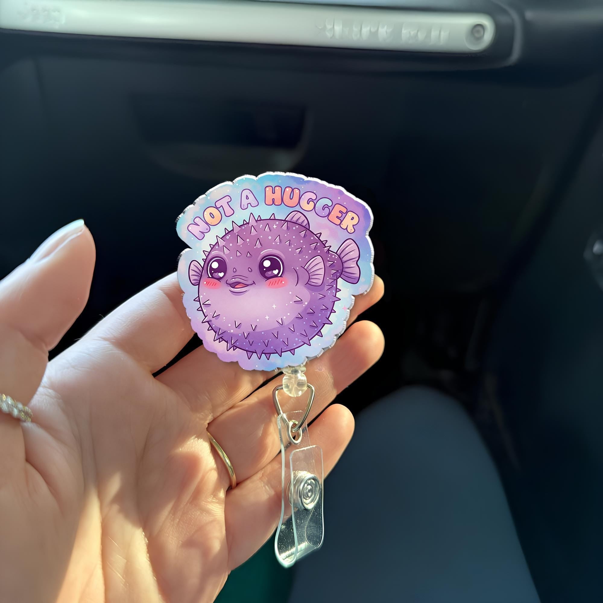 Not A Hugger Badge Reel, Funny Puffer Fish Badge Reel, Nurse Badge Reel, Gift For Teacher/Nurse/ Doctor,  Medical Student Id Holder