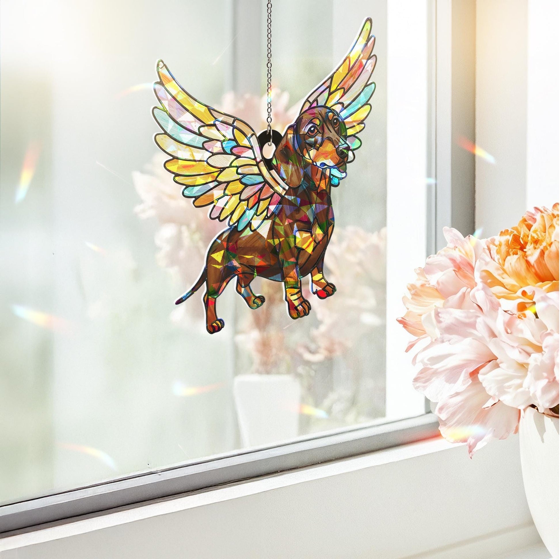 Hologram Dachshund Angel ACRYLIC Window Hanging, Dachshund Mom Gift, Dachshund Memorial Decor, Gift, Dachshund Lover Gift, Dog Loss Gift