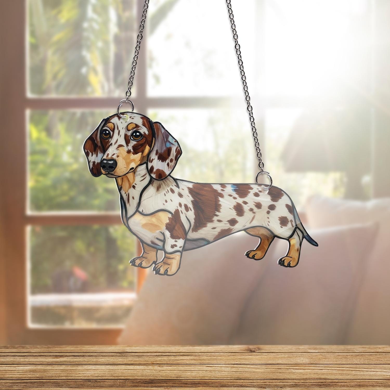 Chocolate Dapple Dachshund ACRYLIC Window Hanging, Dapple Dachshund Decor, Dachshund Mom Gift, Dog Mama Decor, Mother's Day Gift, Mama Gift