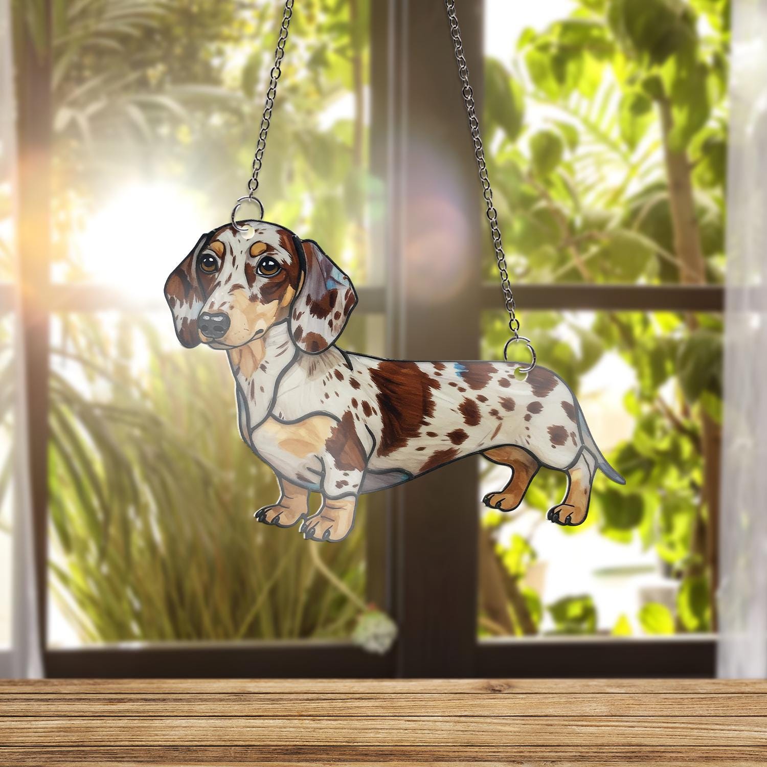 Chocolate Dapple Dachshund ACRYLIC Window Hanging, Dapple Dachshund Decor, Dachshund Mom Gift, Dog Mama Decor, Mother's Day Gift, Mama Gift