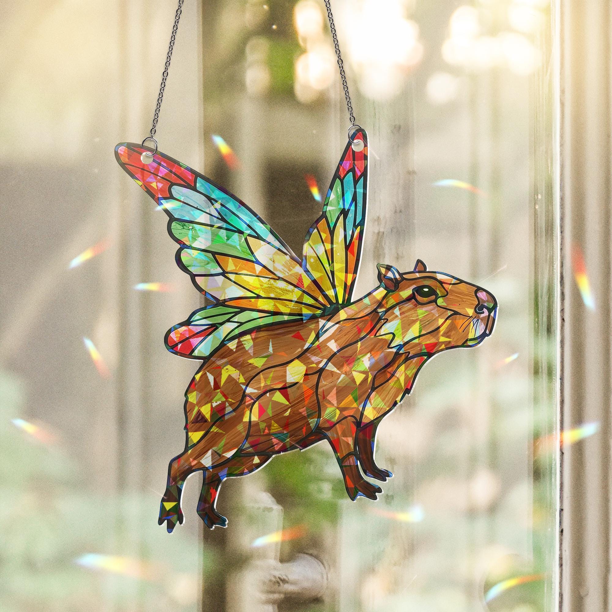 Fairy Capybara Hologram Window Decor, Capybra Lover Gift, Funny Capybara Gift, Animal Lover Gift, Gift For Her, Cute Animal Gift, Sparkle