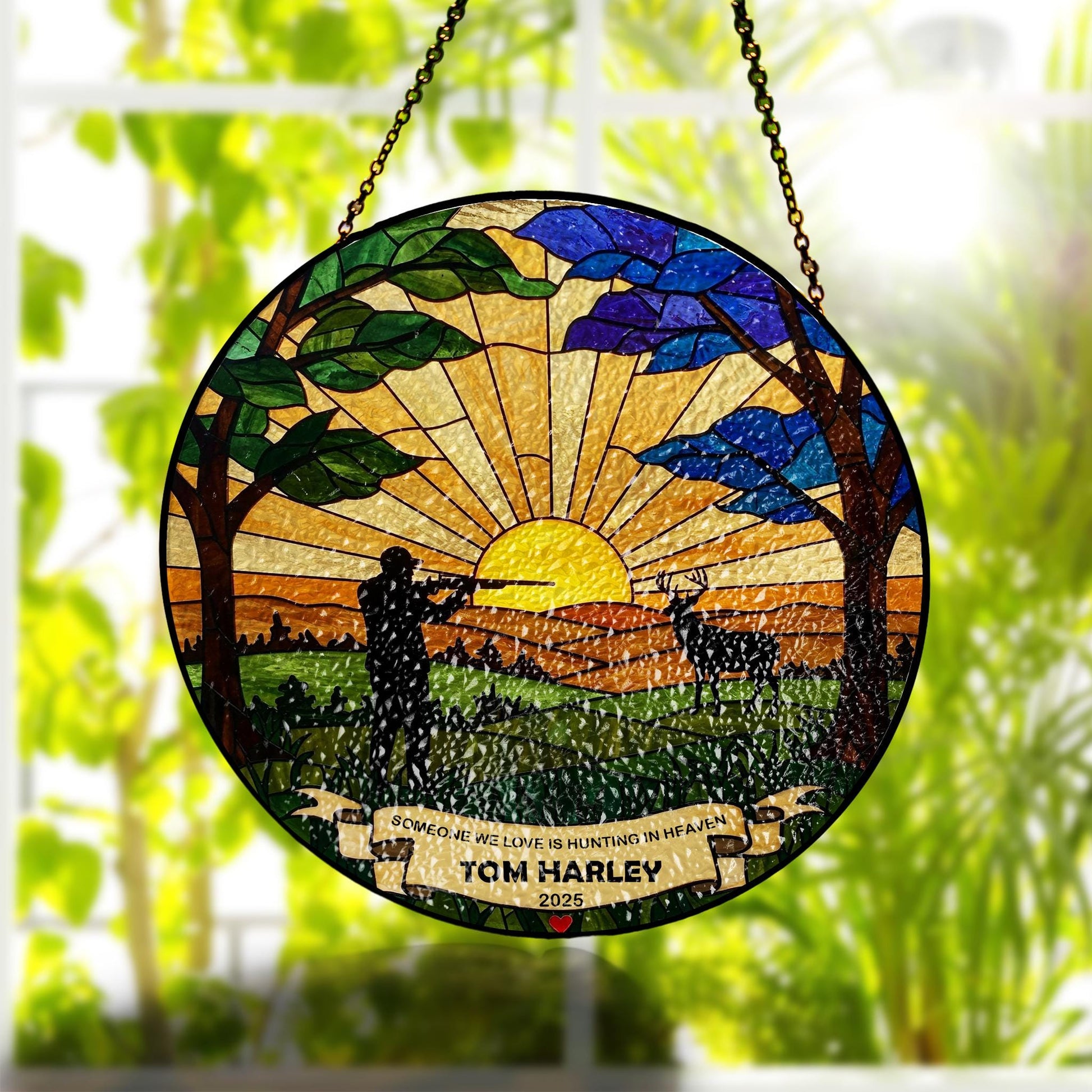Hunting Memorial Suncatcher, Hunting in Heave Glass Window Hanging, Memorial Gift for Dad, Grandpa, Loss Of Loved Ones, Remembrance Decor