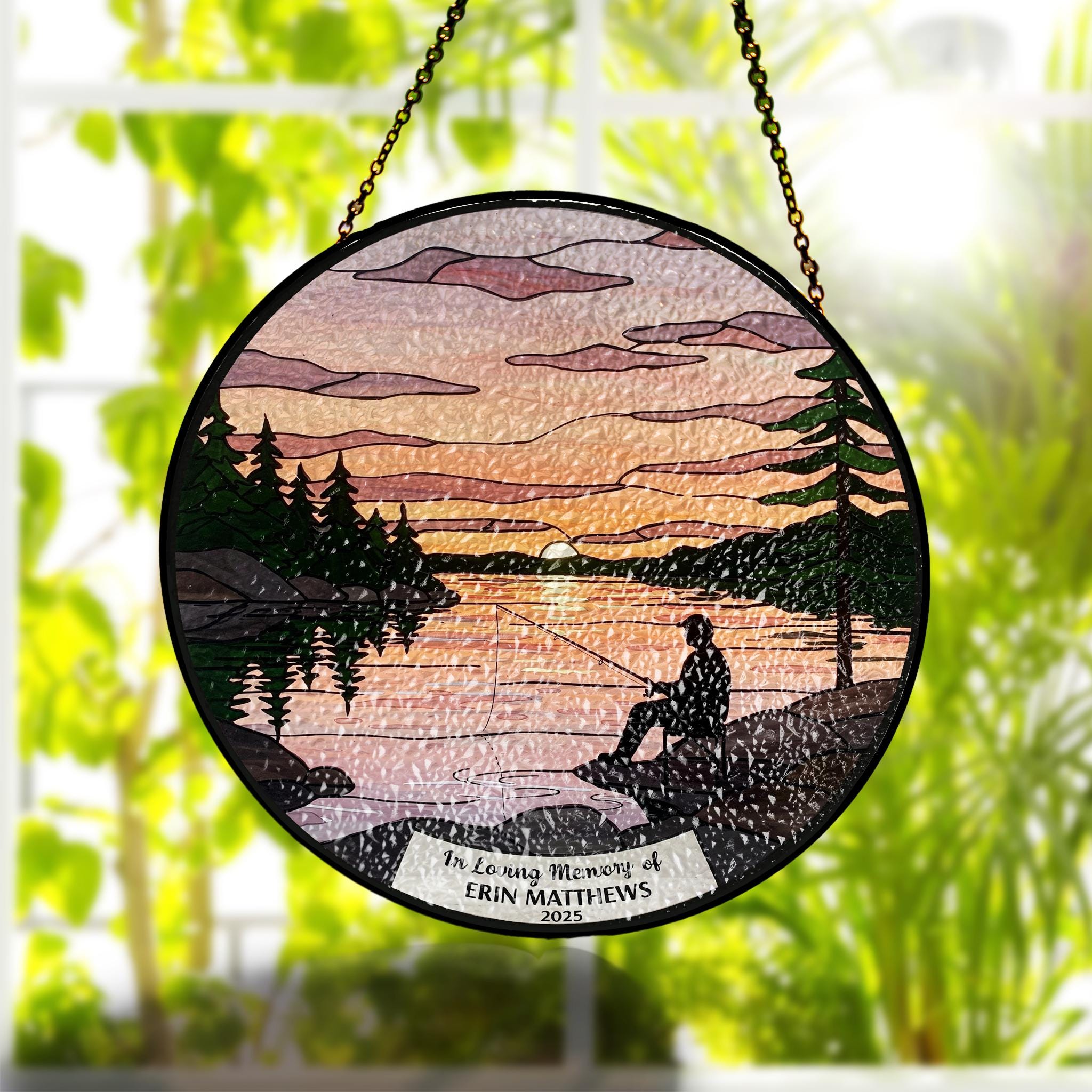 Fishing Memorial Suncatcher, Gone Fishing in Heaven Glass Window Hanging, Memorial Gift for Fisherman, Loss Of Dad/ Grandpa, Memorial Decor