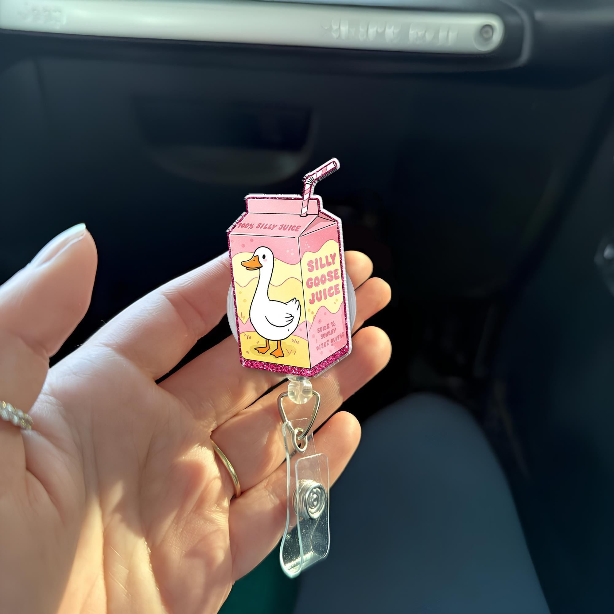 Silly Goose Juice Badge Reel, Funny Badge Reel, Funny Goose Gift, RN ID Holder, Nurse Gift, Whimsical Nurse Gift, Nursing Accessories