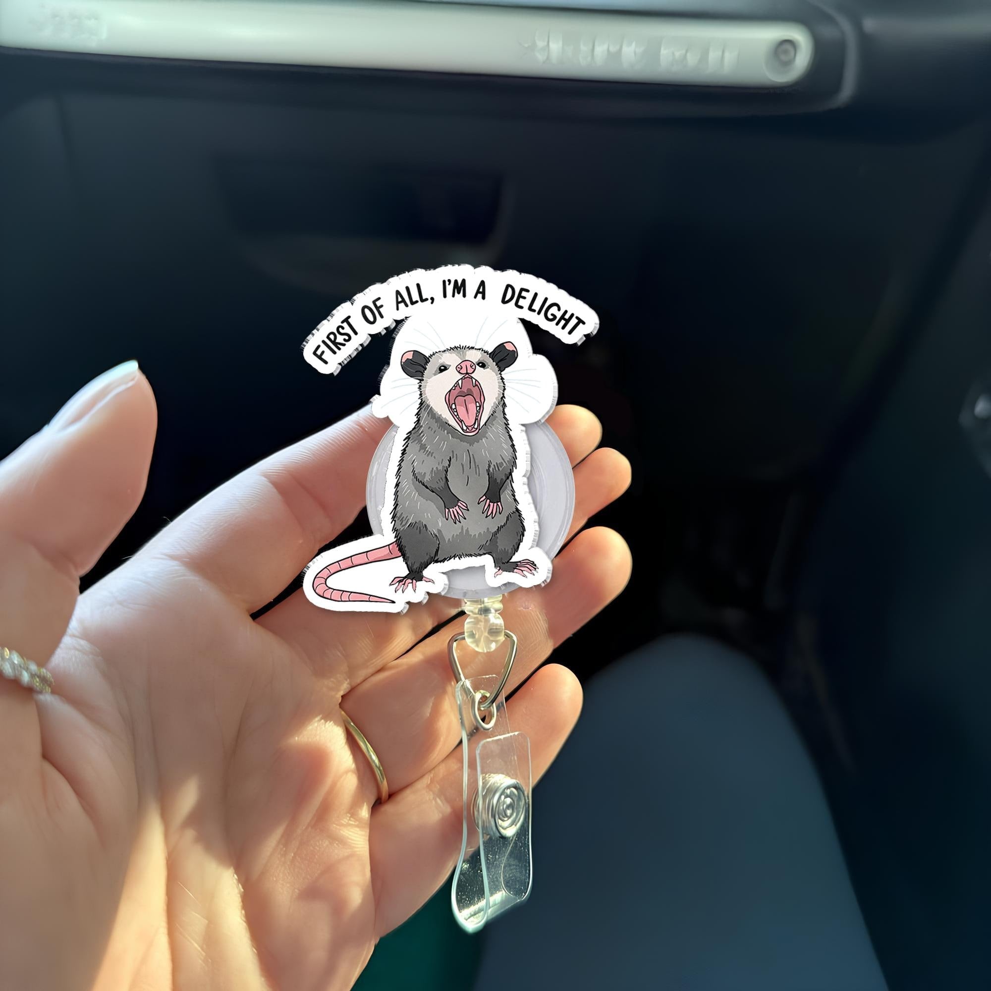 Funny Possum Badge Reel, I'm a Delight Badge Reel, Opossum Id Holder, Funny Nurse Gift, Funny Medical Gift, Co-worker Gift, Lanyard Gift
