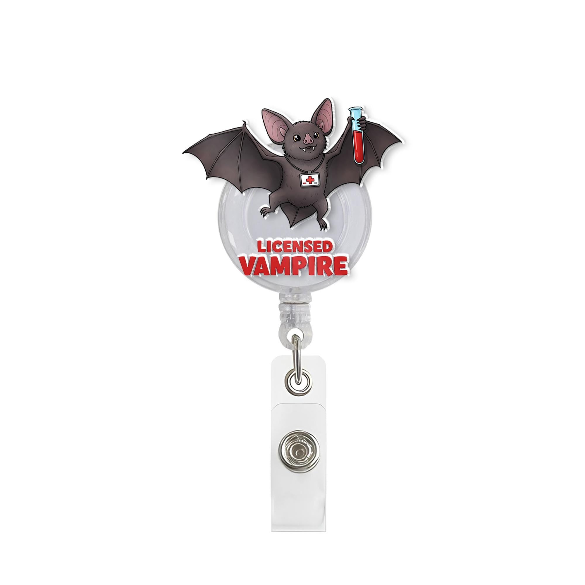 Licensed Vampire Acrylic ID Badge Reel for Phlebotomists, Phlebotomy Techs, Nurses, Medical Assistants, Clinical Lab Techs MLS MLT roocharms