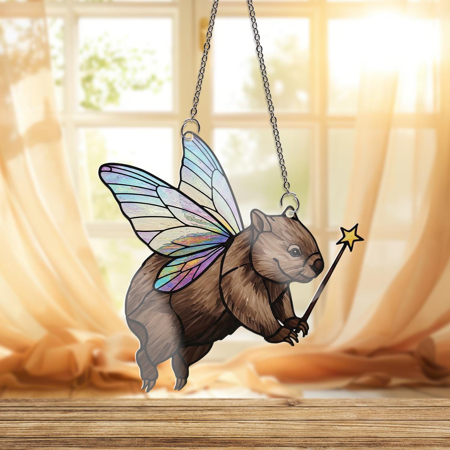 Cute Fairy Wombat ACRYLIC Window Hanging, Kute Animal Decor, Wombat Lover decor, Wombat Gift Idea, Gift For her, Animal Gift, Funny Decor