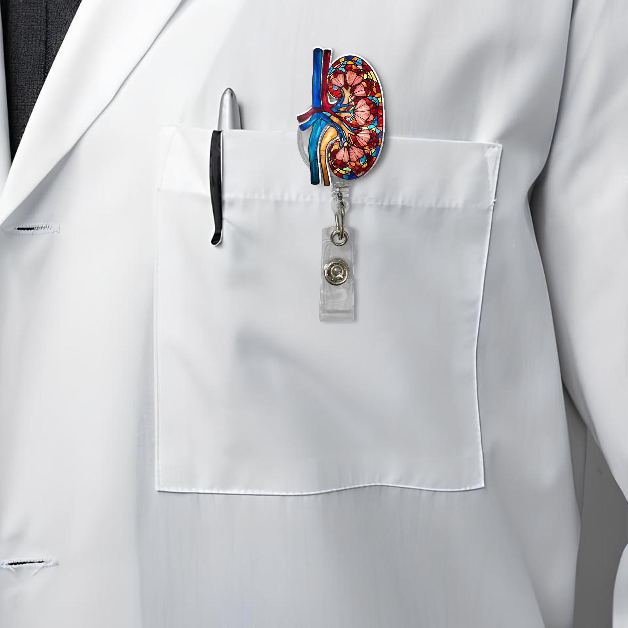 Floral Kidney Badge Reel, Medical Badge Reel, Rn ID Holder, Nephrologist Badge Reel, Nephrologist Gift, Nurse Gift, Nephrology ID Holder