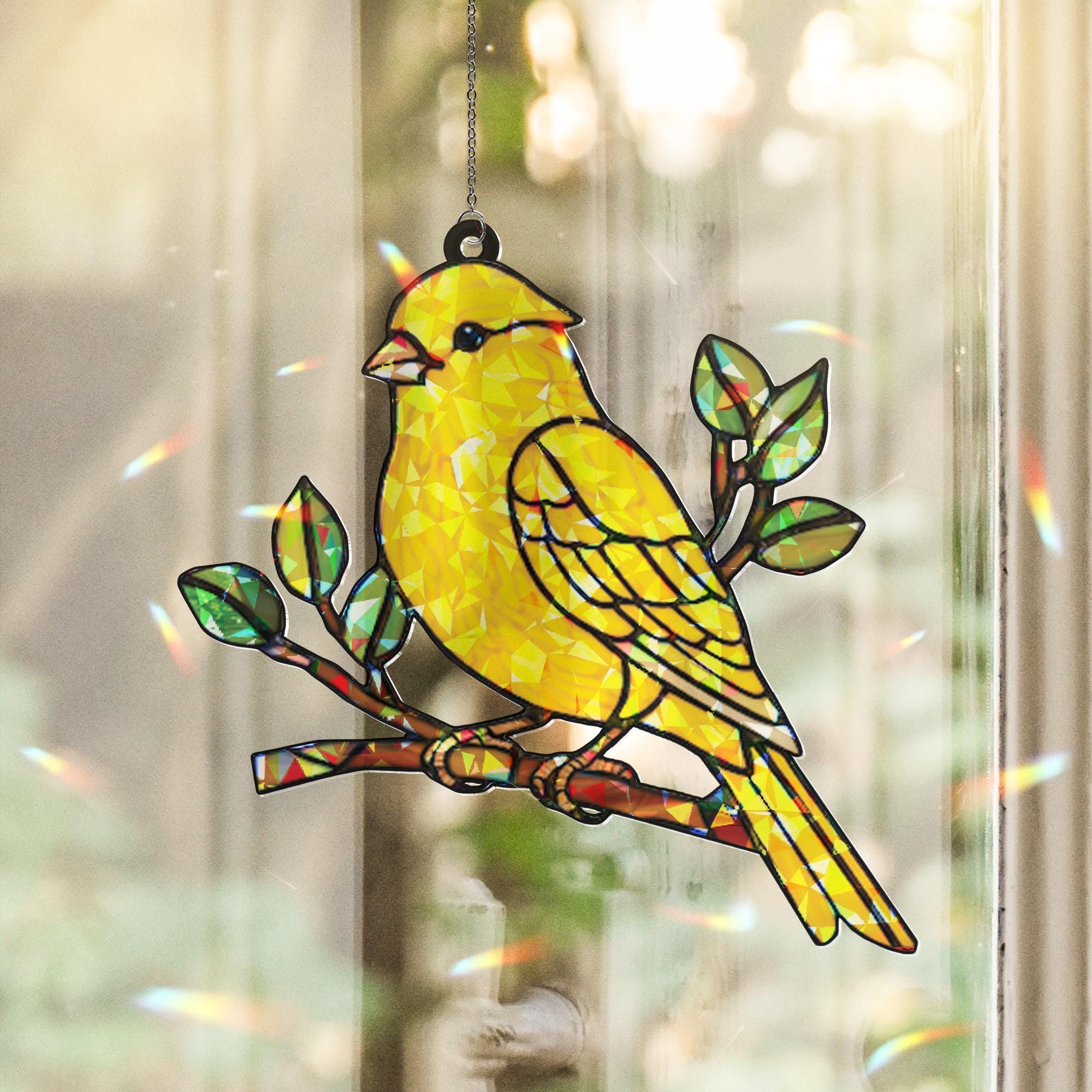 Yellow Canary Bird Hologram suncatcher acrylic window hanging, Bird nerd lover gift, gift for mom, Kitchen decor, Mother's day gift set 2025