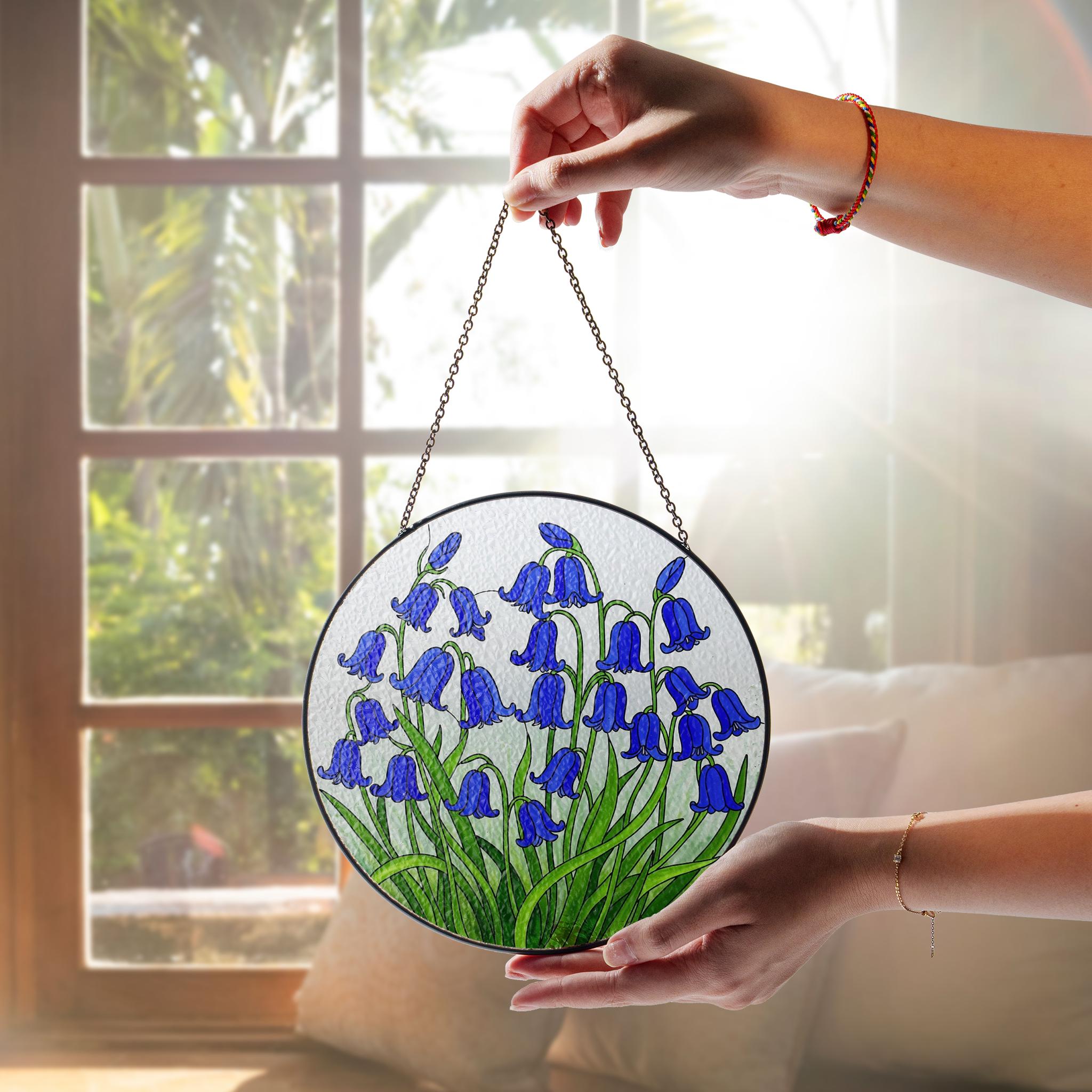 Bluebell flowers GLASS Suncatcher Hanging, Bluebell Flower glass, Window hanging, Suncatcher ornament, Mother's day gift 2025 for mom nana