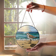 Plover And Beach GLASS Suncatcher, Plover Lover Decor, Bird Suncatcher, Bird Watching Decor, Mother's Day Gift, Father's Gift, Bird Mom Gift