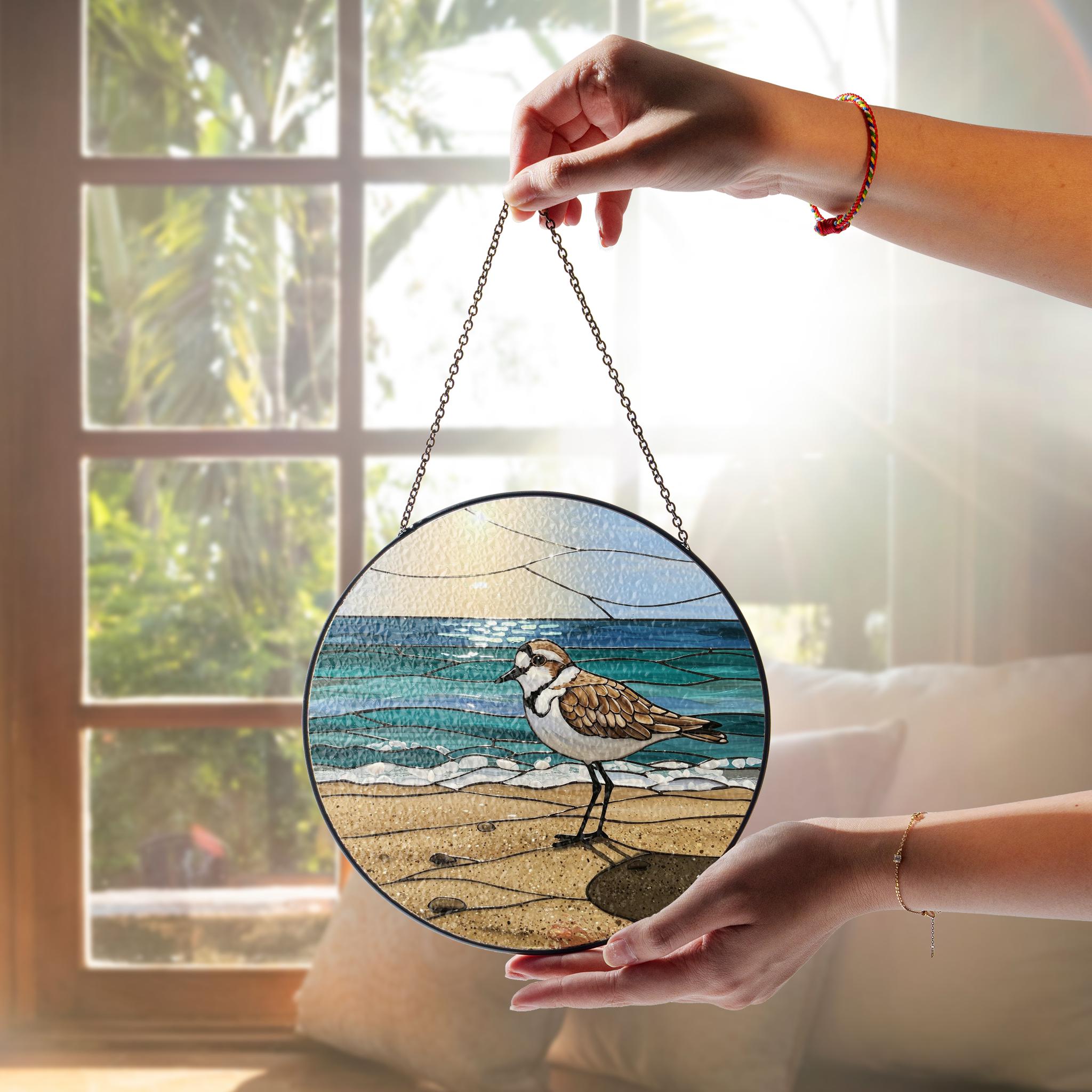 Plover And Beach GLASS Suncatcher, Plover Lover Decor, Bird Suncatcher, Bird Watching Decor, Mother's Day Gift, Father's Gift, Bird Mom Gift