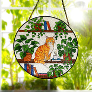 Orange Cat Sitting On Bookshelf GLASS Suncatcher, Orange Cat Lover Decor, Cat Mom Gift, Gift For Cat Mom, Mother's Day Gift, Cat Wall Art