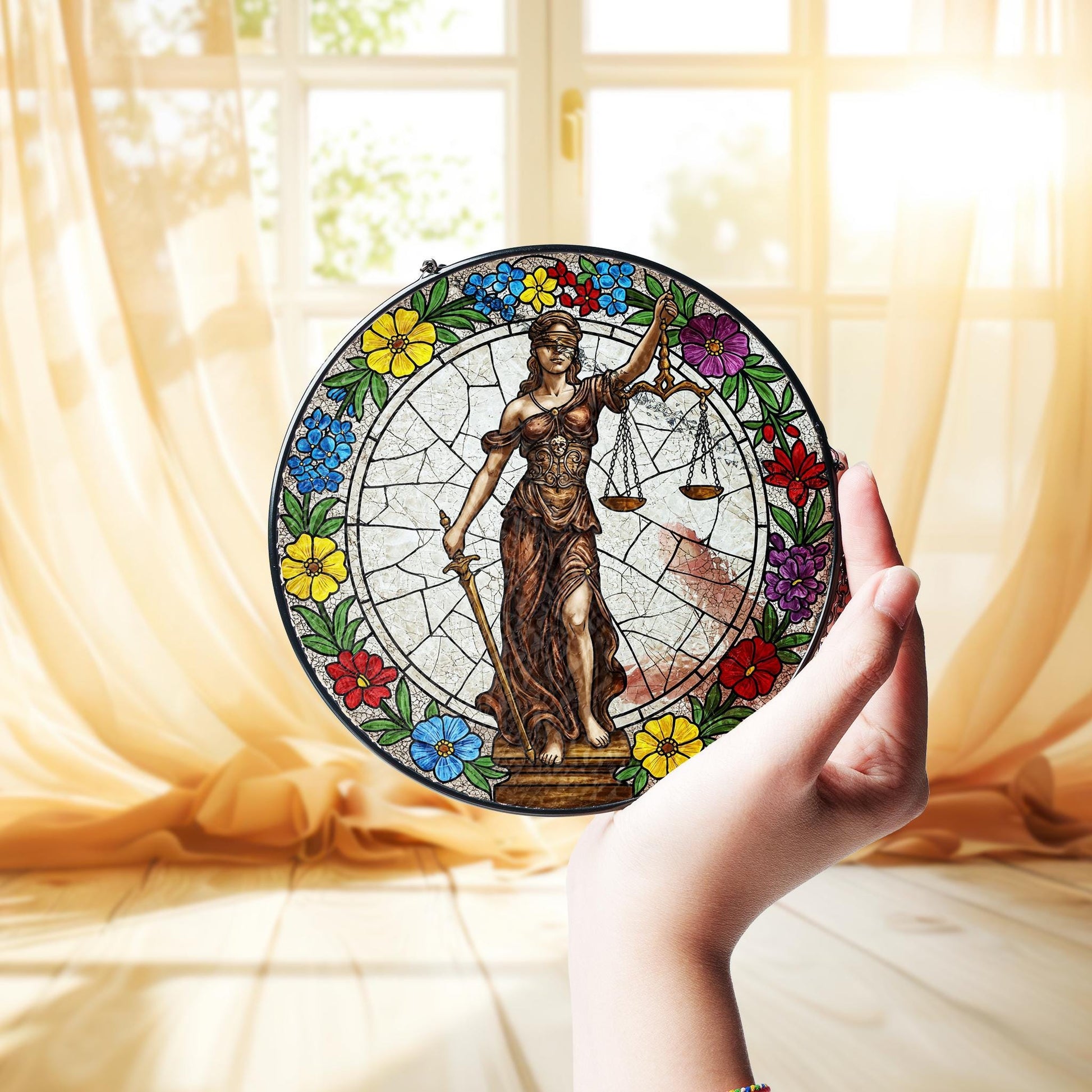 Scales of Justice Glass Window Hanging, Glass Suncatcher, Lawyer Gift, Gift for Lawyer, Gift for Law Student, Law Student School Gift