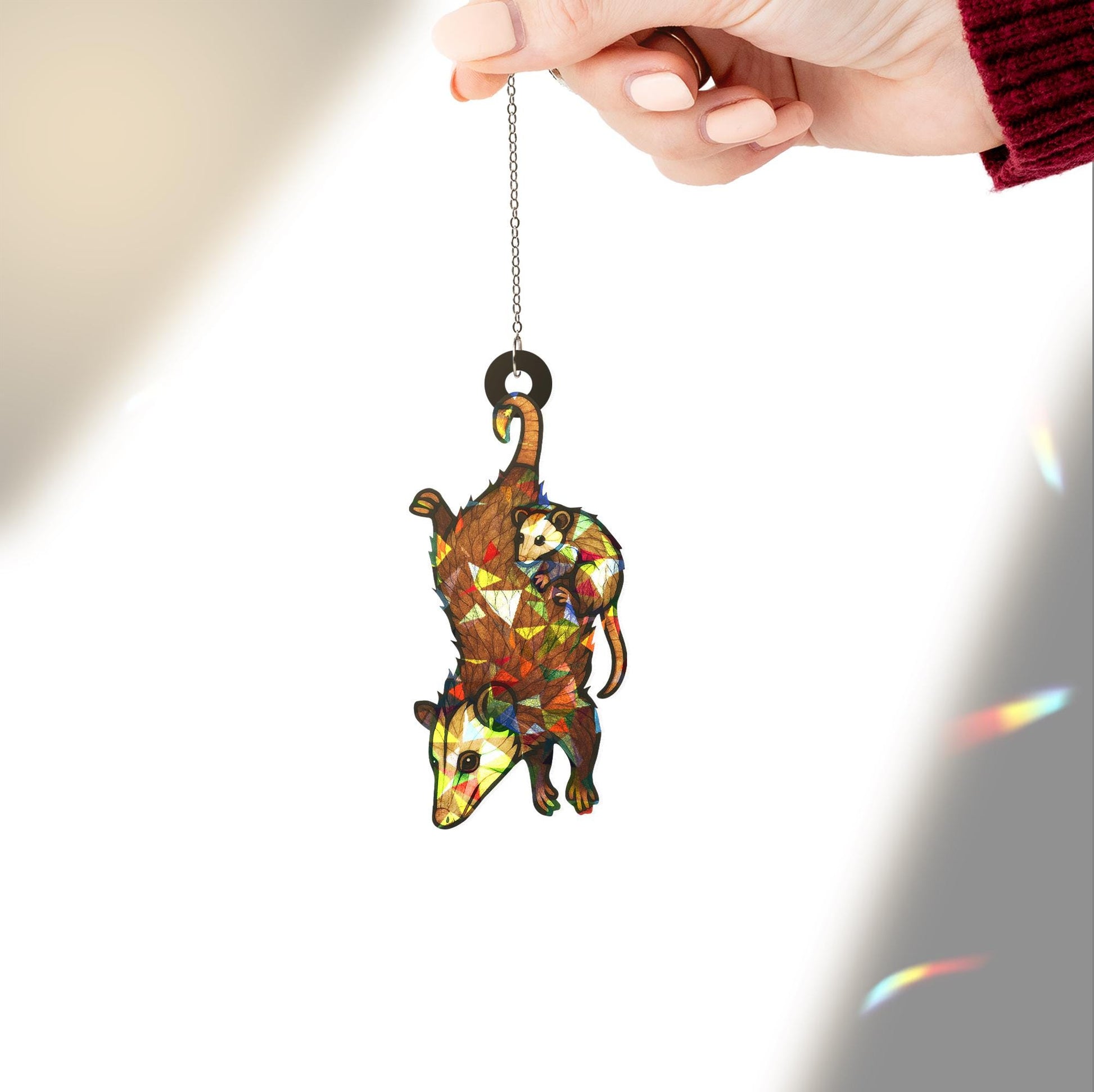Mother's day gift 2025- Funny upside down opossum mom Hologram Acrylic Window hanging, Handcrafted Possum Decor, weird mom idea gift