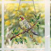 Hologram Cockatiel bird on branch Acrylic Window hanging, suncatcher hologram window decor, Mother's day gift for bird mom