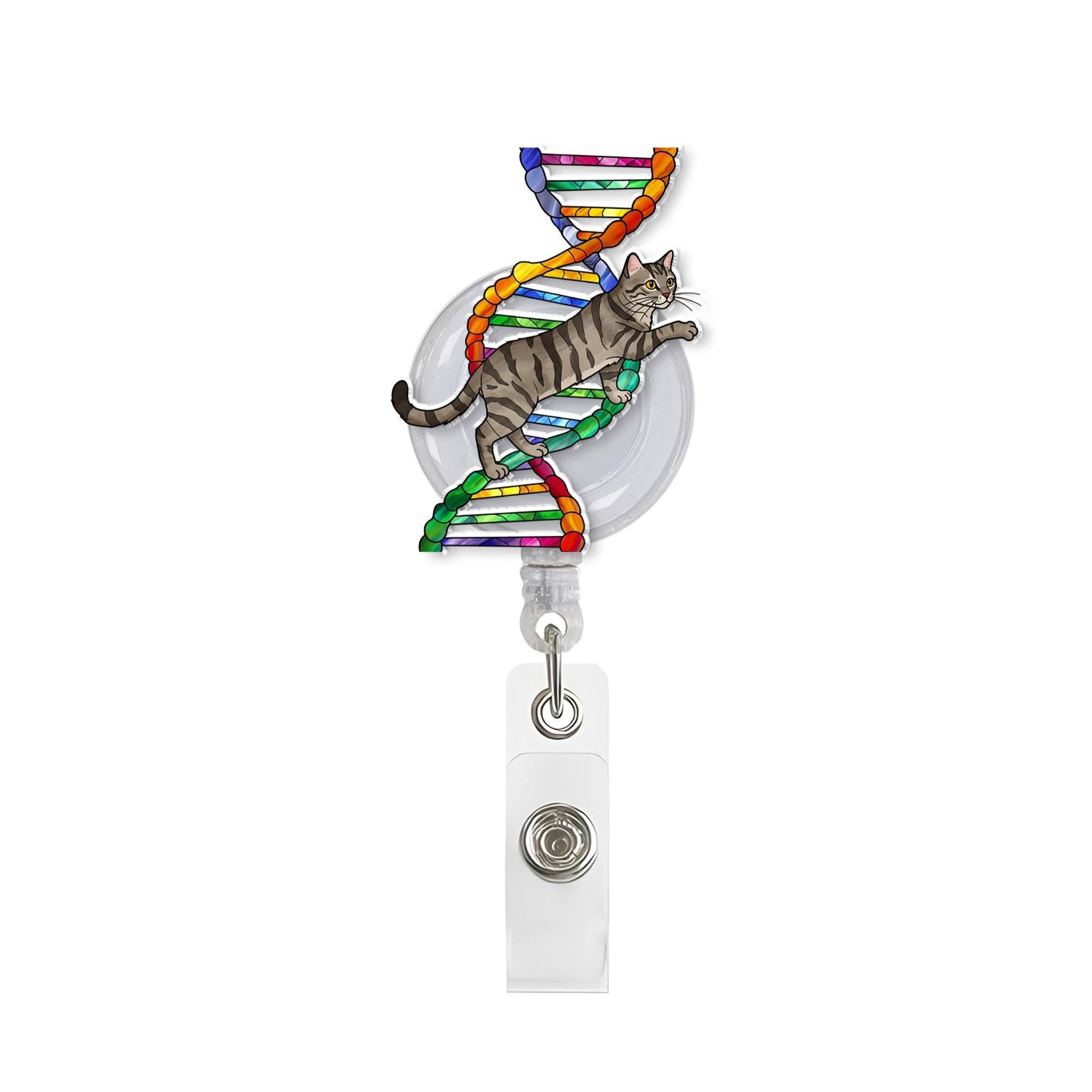 Cat Climbing On Double Helix Badge Reel, Funny Genealogist Gift, Genealogy Study Gift, Genealogy Lover Gift, Funny Scientist Gift, Cat Lover