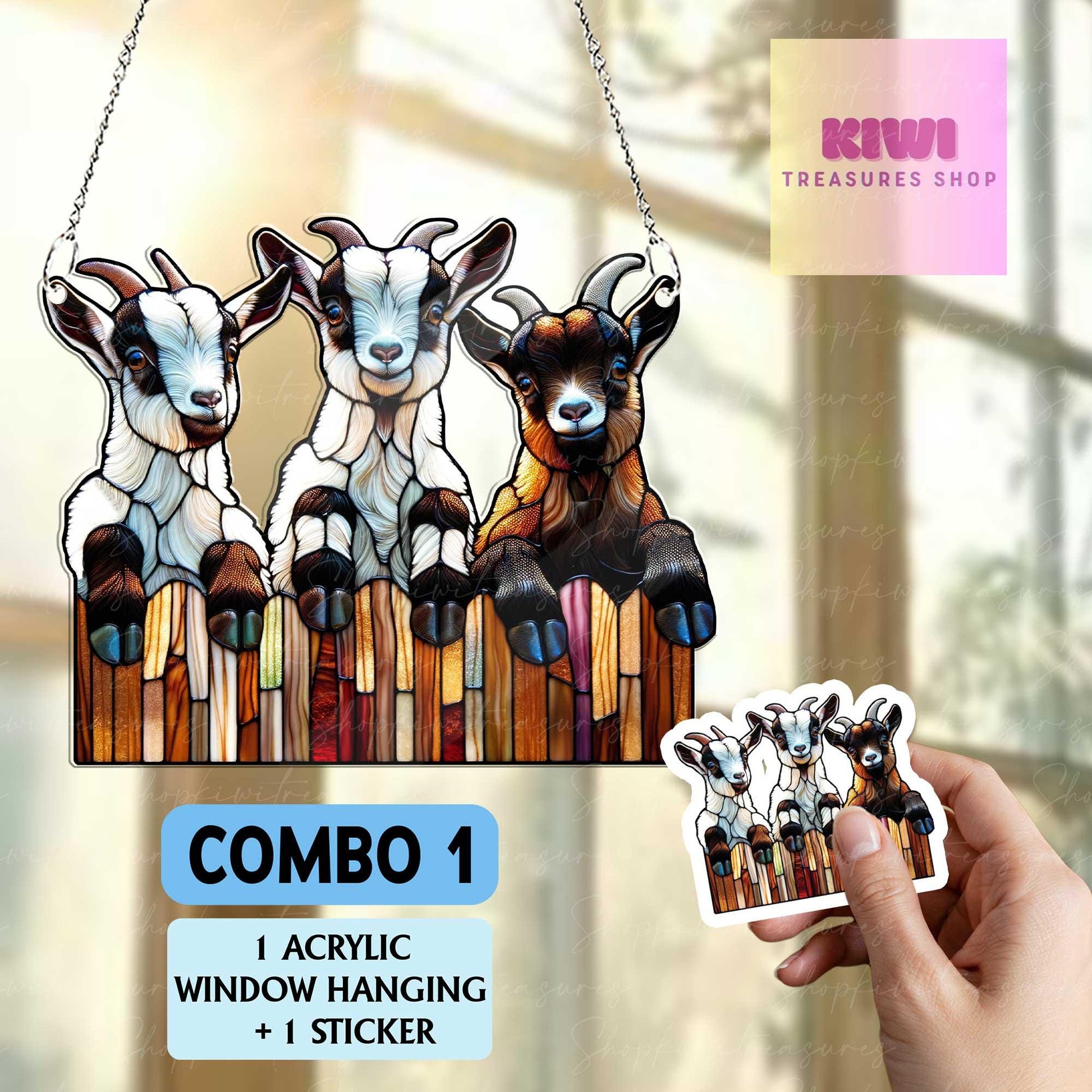 Mother's day special gift box - Cute 3 curious goats ACRYLIC window hanging, Farmhouse Hanging, Gift for farmer, Housewarming gift