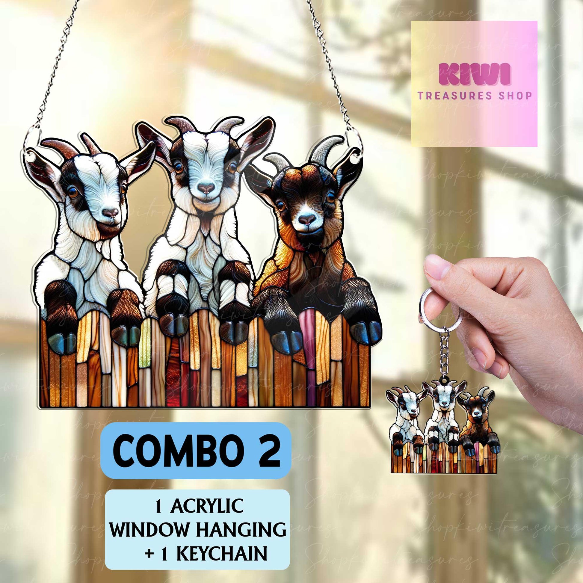 Mother's day special gift box - Cute 3 curious goats ACRYLIC window hanging, Farmhouse Hanging, Gift for farmer, Housewarming gift