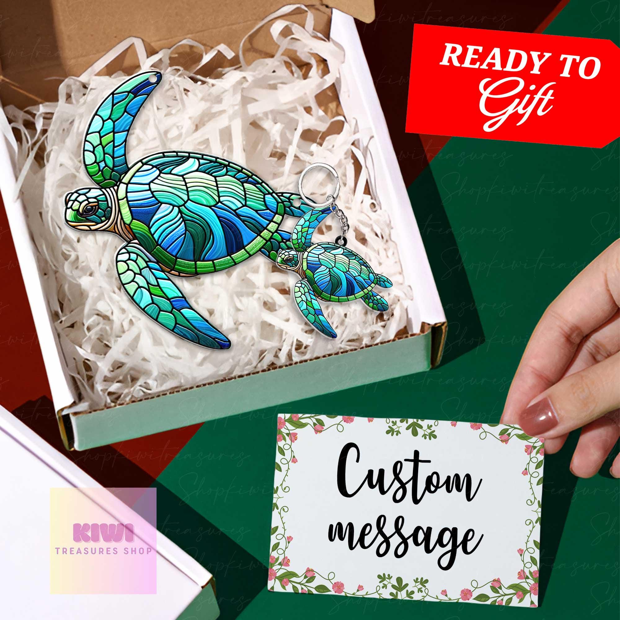Special gift set - Sea Turtle ACRYLIC window hanging, Turtle Window Hangings, turtle lovers gift,, Faux Stained Glass