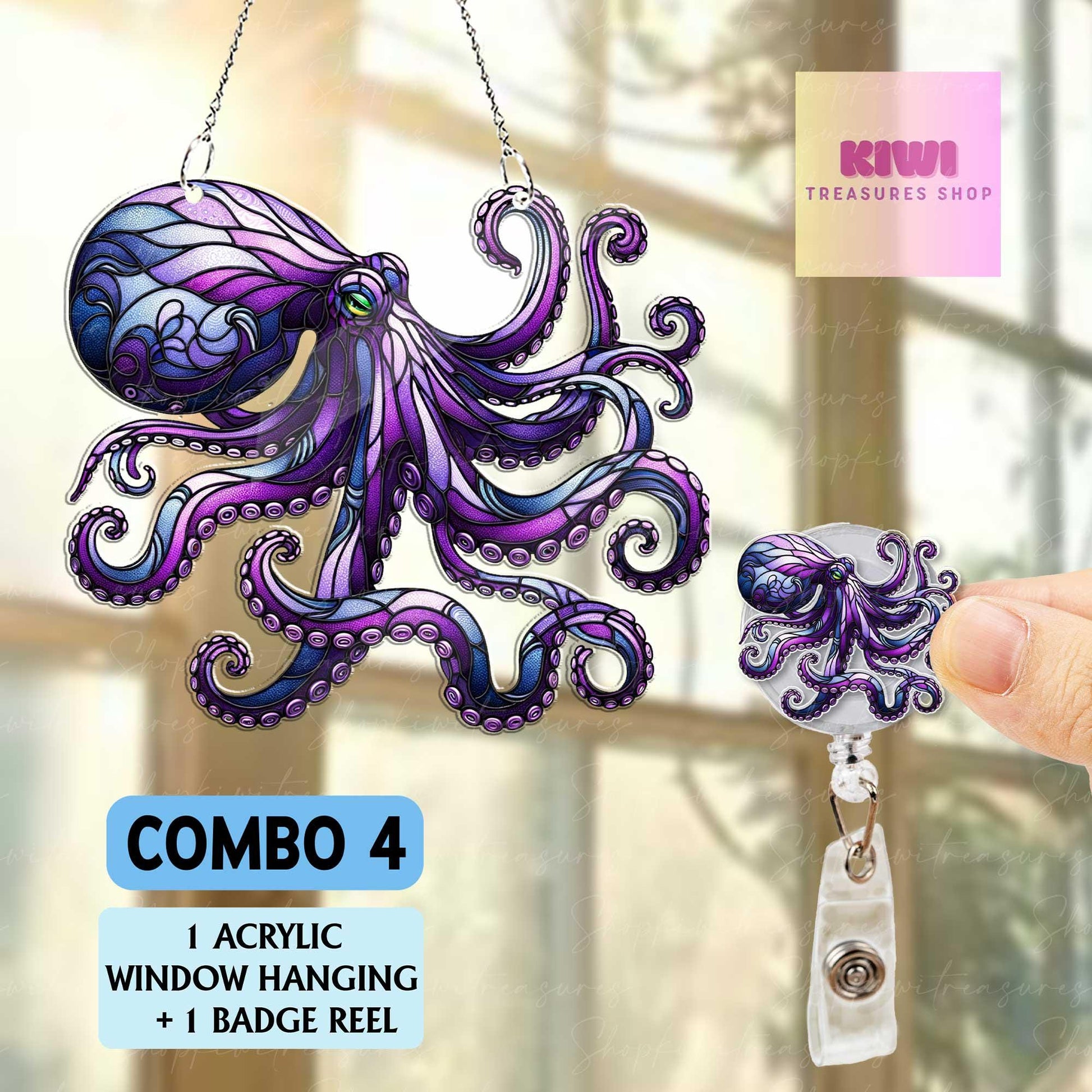 Mother's day gift set 2025 - Purple Octopus ACRYLIC window hanging, Octopus Window Hangings, Sea Octopus gift, , NOT suncatcher