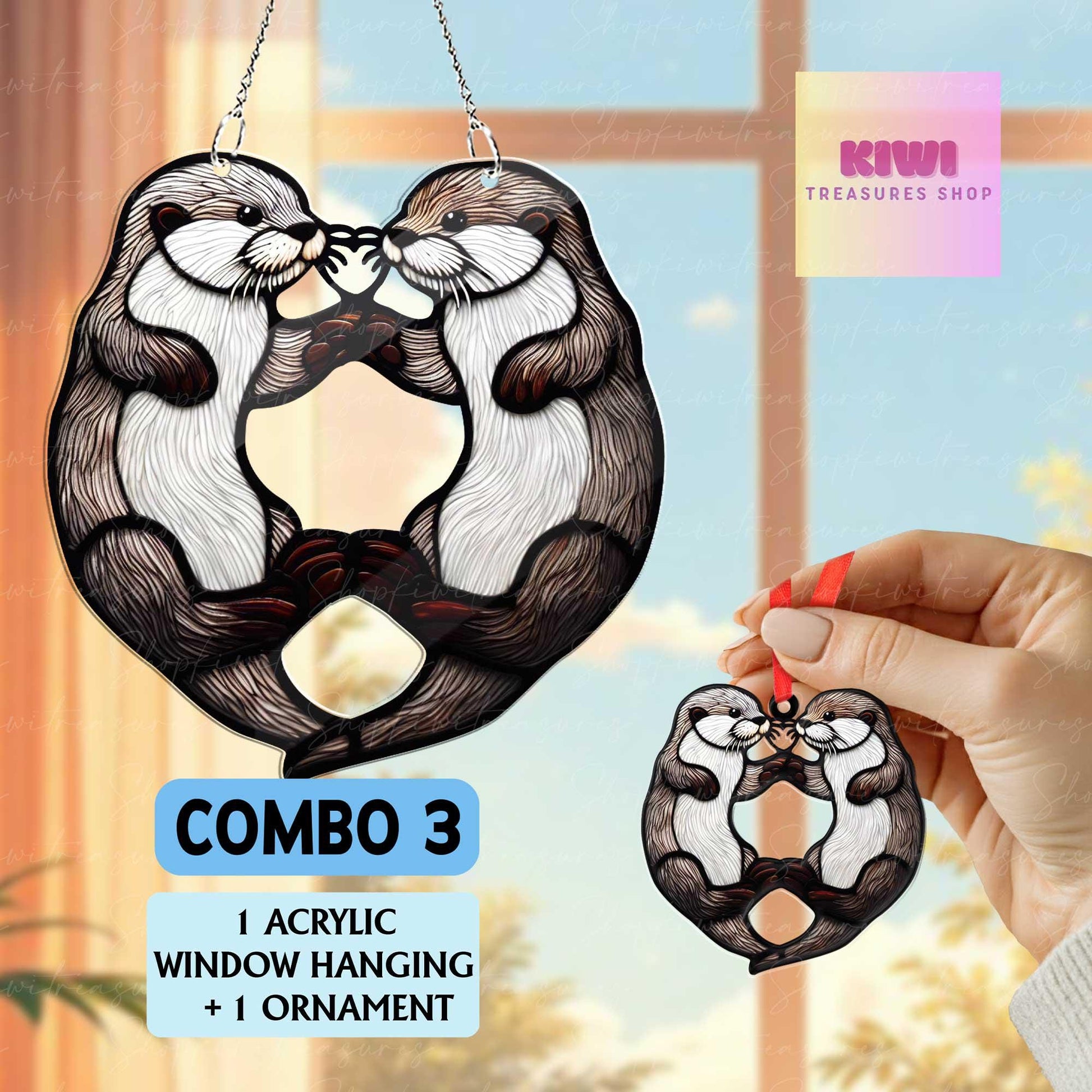 Special gift - Otter Couple ACRYLIC window hanging, Otters Window Hangings, Couple gift, Anniversary gift, Bedroom decor, gift for wife