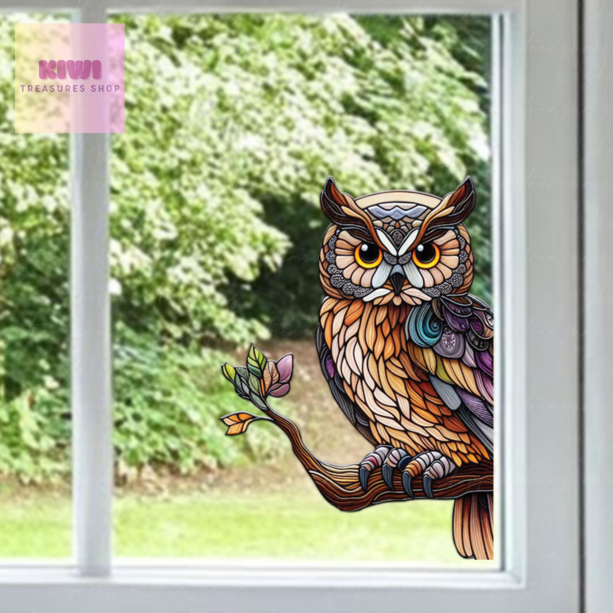 Owl on branch Vinyl Decal, Window Art, Gothic style gift, Nature Owl Home decor, Owl decal window decor, peeking owl decal
