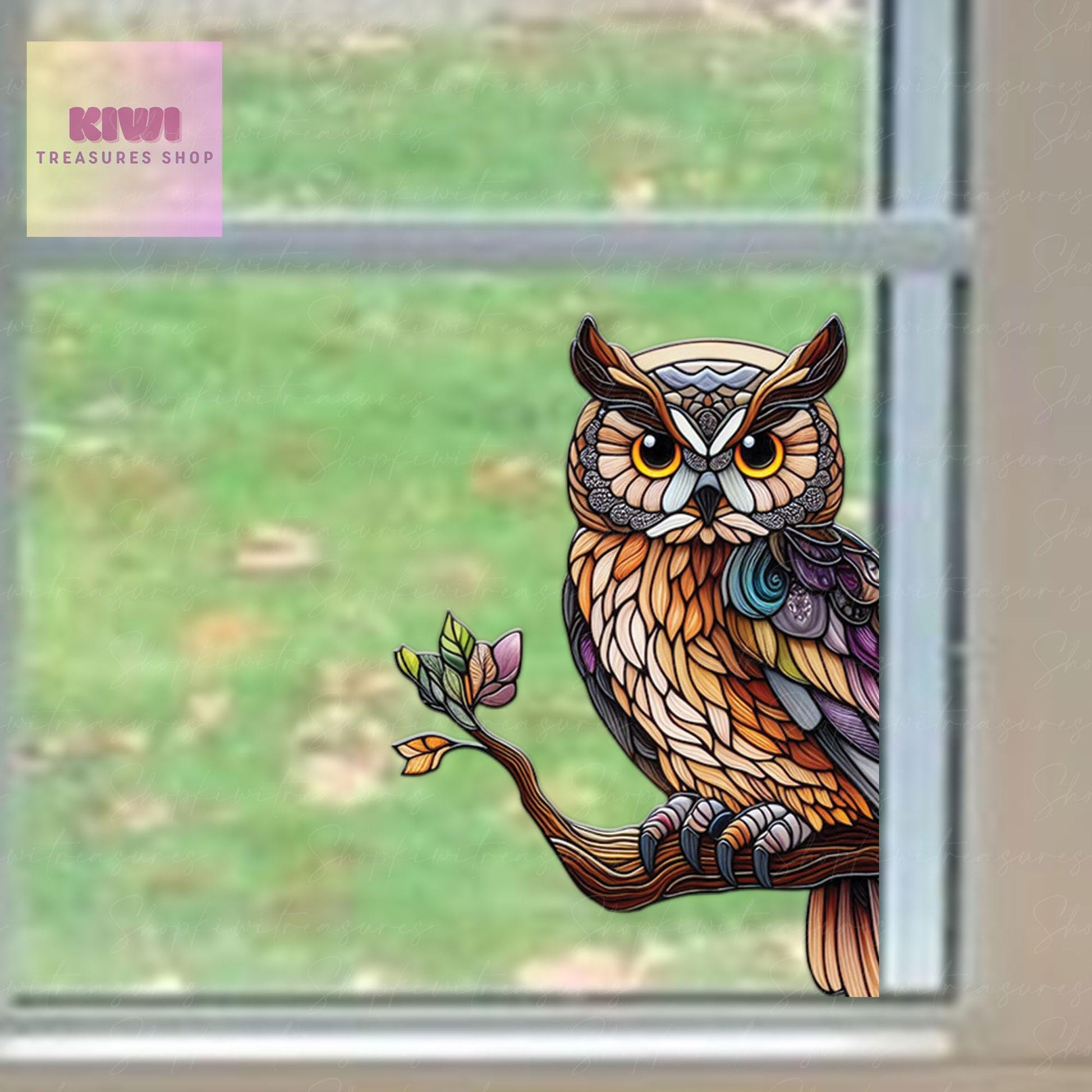 Owl on branch Vinyl Decal, Window Art, Gothic style gift, Nature Owl Home decor, Owl decal window decor, peeking owl decal