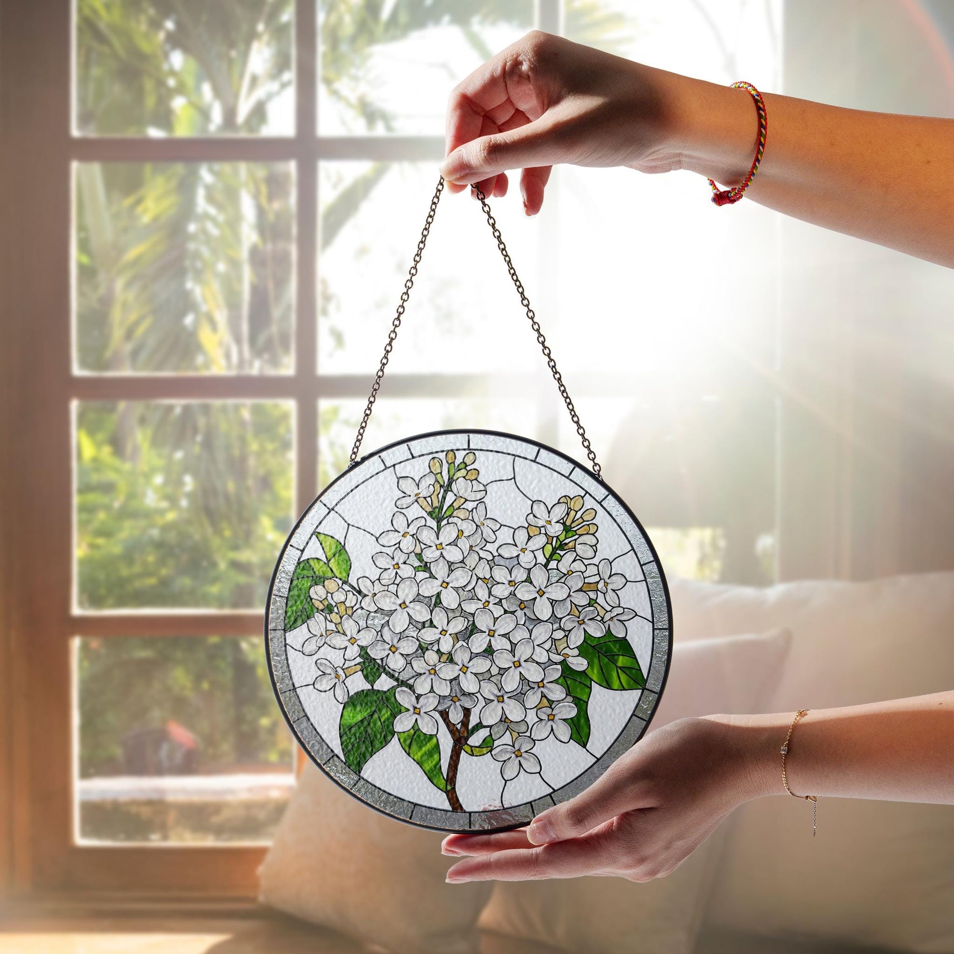 Syringa Idaho State of flower glass suncatcher, Elegant Kitchen Decor Ornament, Ideal Mother's Day 2025 Gift, Syringa flower glass hanging