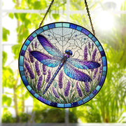 Mother's day gift 2025 - Dragonfly and lavender Glass window hanging, Dragonfly Suncatcher, Birth month flower Glass Art, gift for mom nana